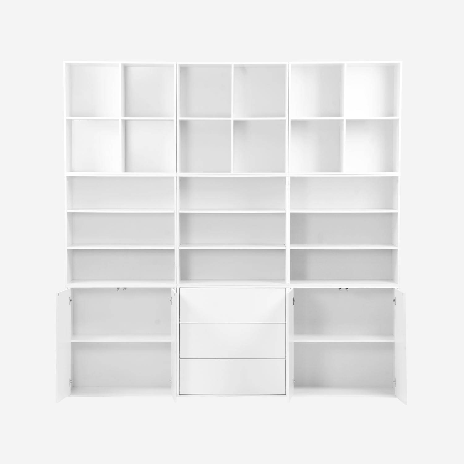 Kit étagère, bibliothèque décor bois blanc 9 éléments 100% modulable L 210 x P 35 x H 210cm - Kompo Photo4