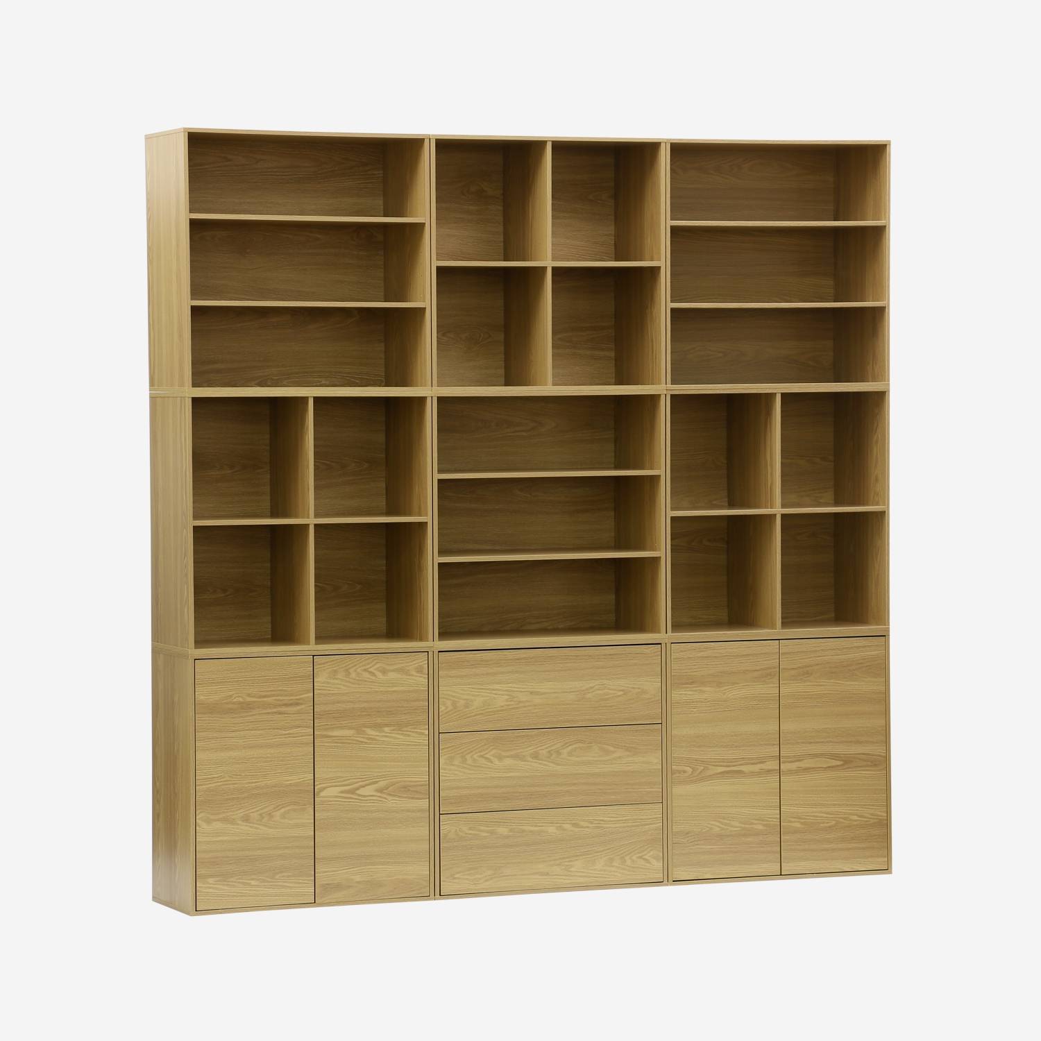 Kit étagère, bibliothèque décor bois chêne 9 éléments kit 1