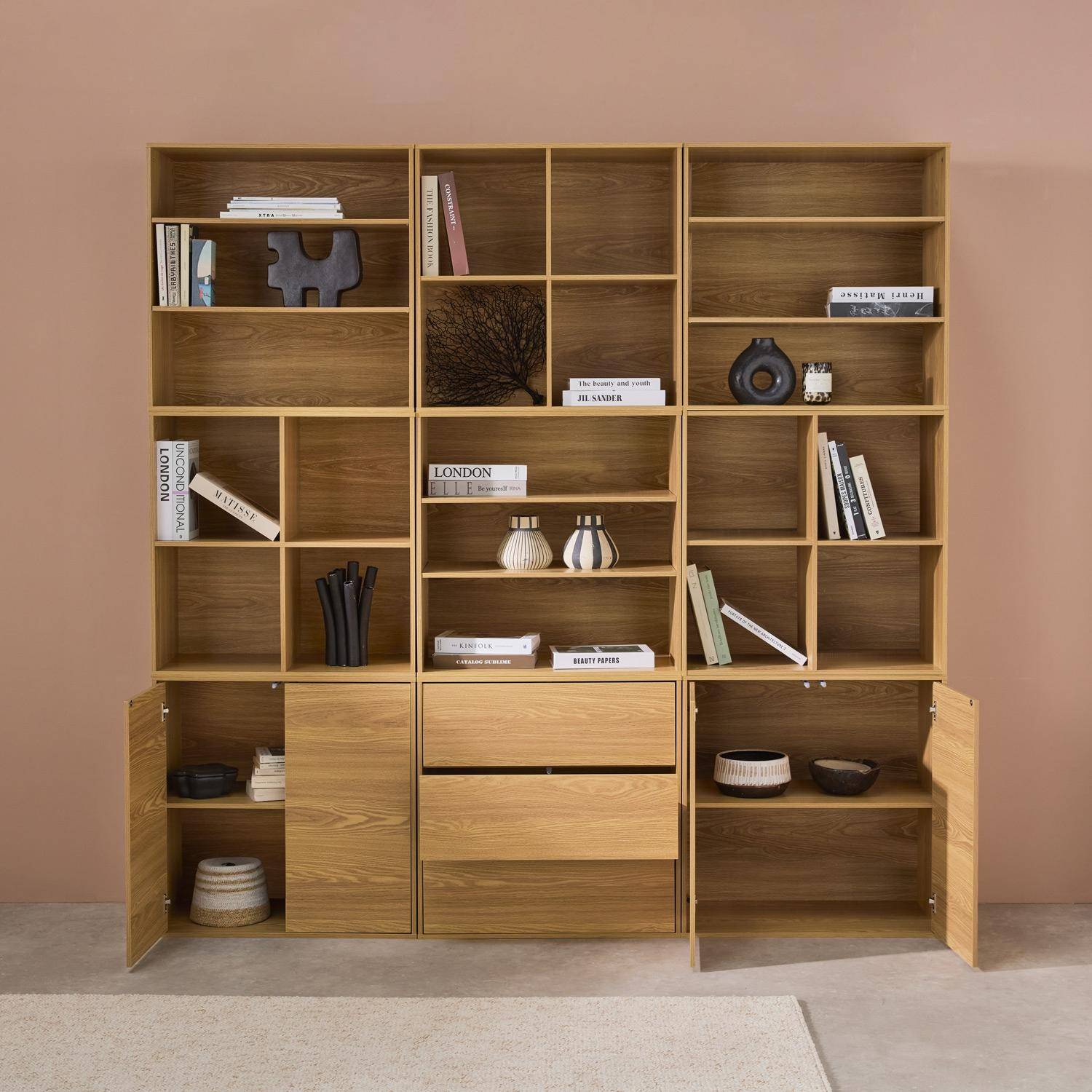 Kit étagère, bibliothèque décor bois chêne 9 éléments 100% modulable L 210 x P 35 x H 210cm - Kompo,sweeek,Photo2