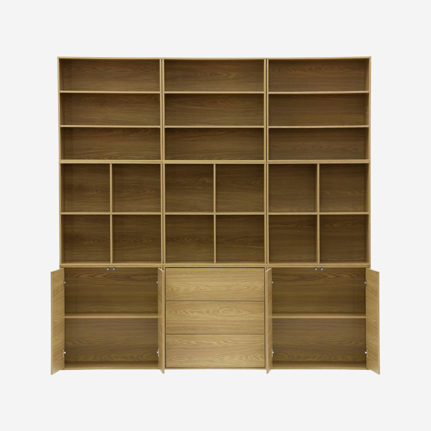 Kit étagère, bibliothèque décor bois chêne 9 éléments 100% modulable L 210 x P 35 x H 210cm - Kompo Photo4
