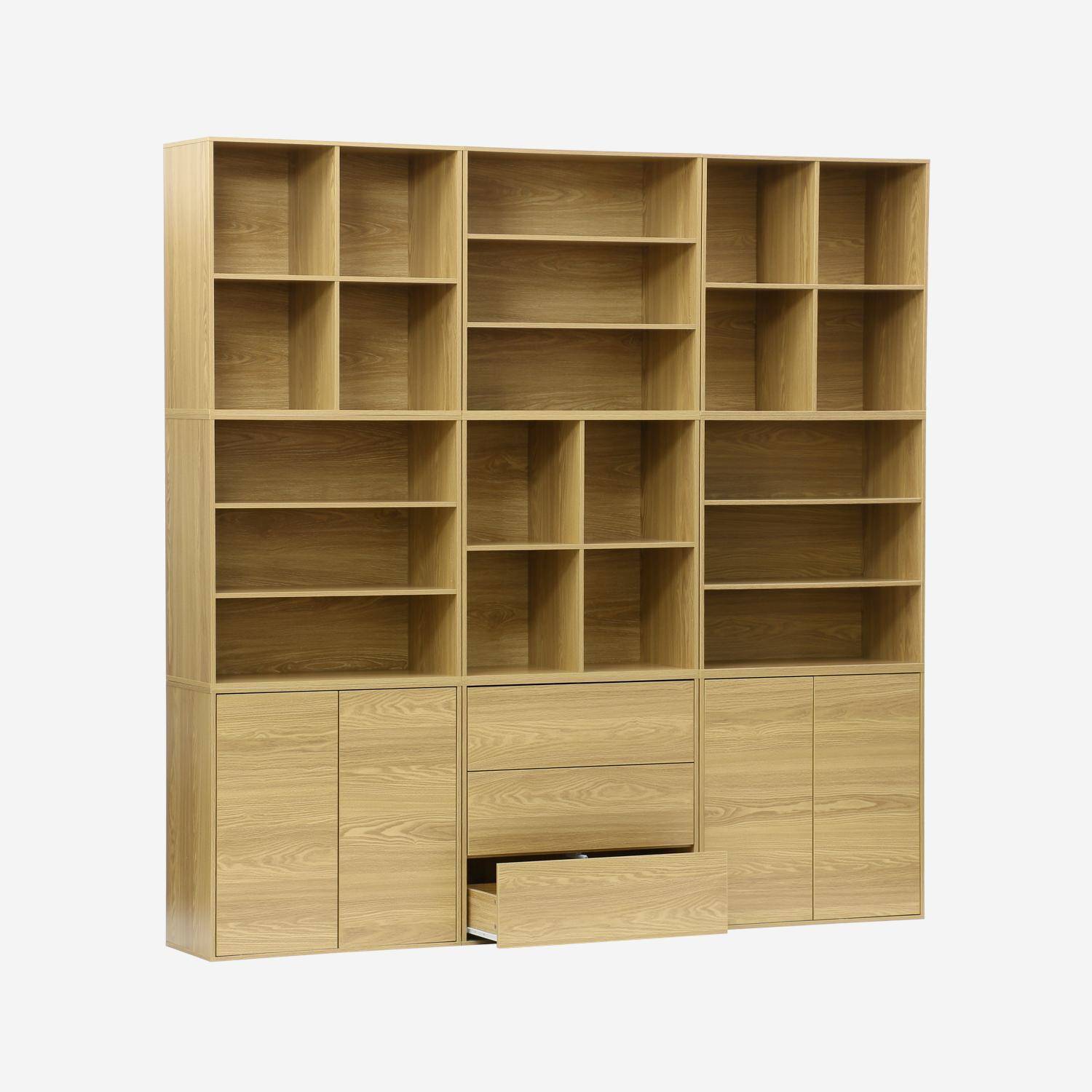 Kit étagère, bibliothèque décor bois chêne 9 éléments 100% modulable L 210 x P 35 x H 210cm - Kompo,sweeek,Photo2