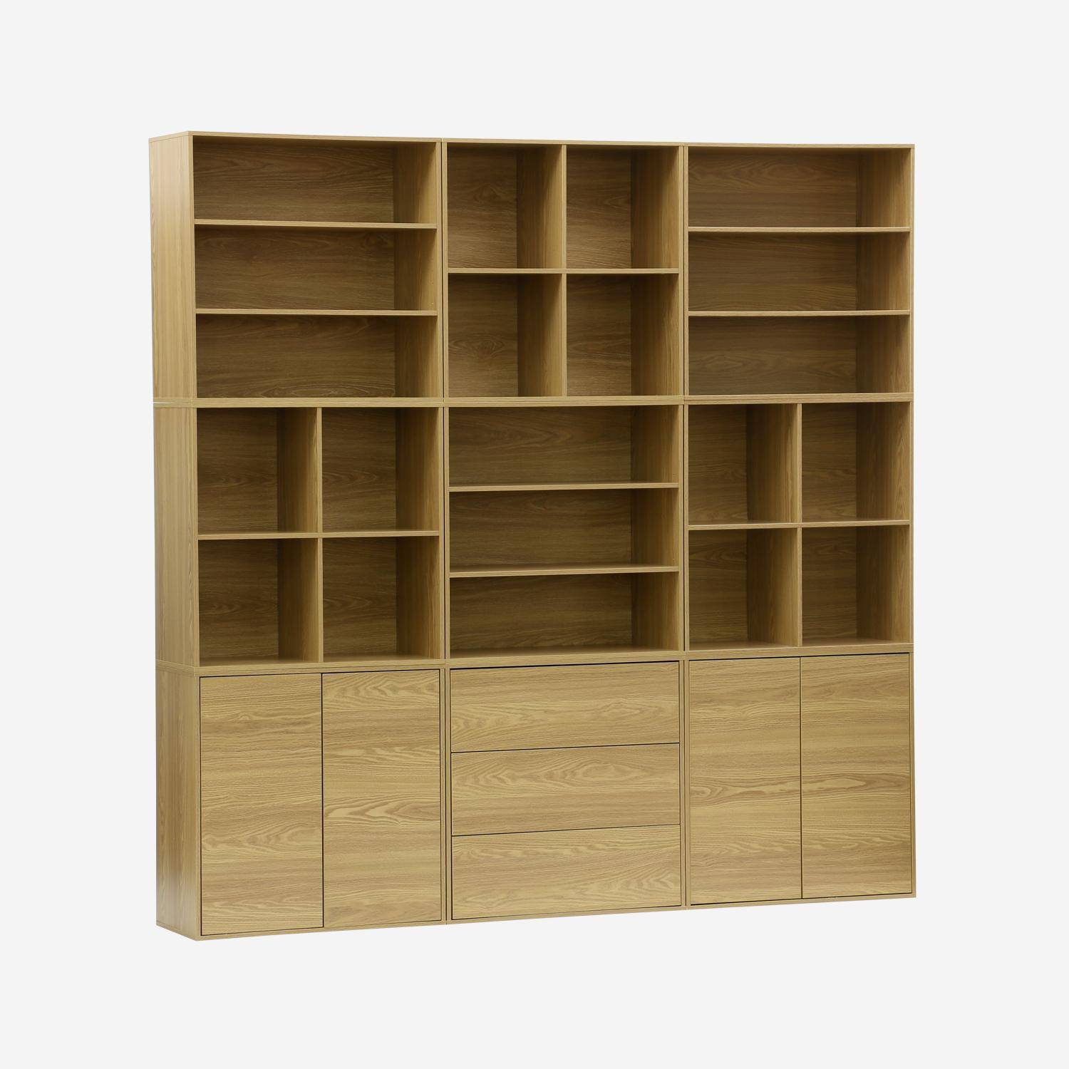 Kit étagère, bibliothèque décor bois chêne 9 éléments 100% modulable L 210 x P 35 x H 210cm - Kompo Photo1