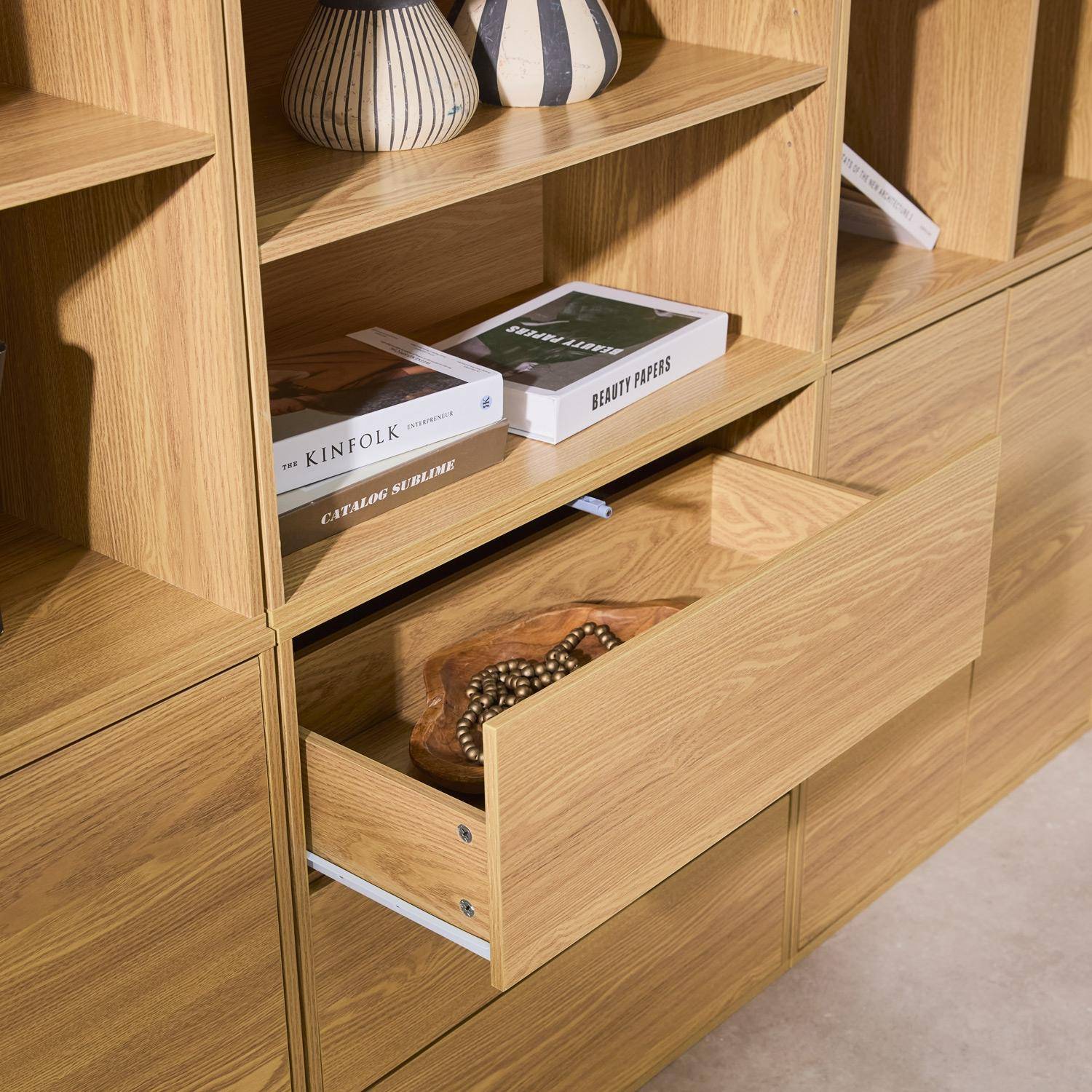 Kit étagère, bibliothèque décor bois chêne 9 éléments 100% modulable L 210 x P 35 x H 210cm - Kompo,sweeek,Photo3