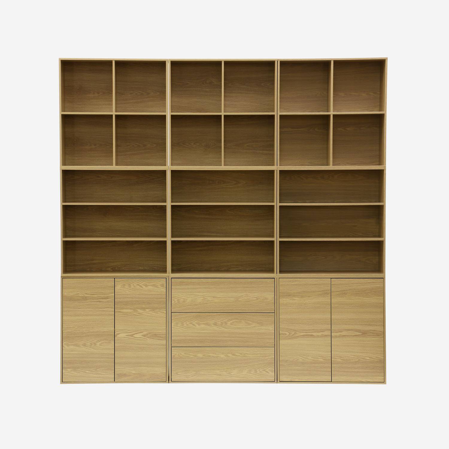 Kit étagère, bibliothèque décor bois chêne 9 éléments 100% modulable L 210 x P 35 x H 210cm - Kompo Photo3