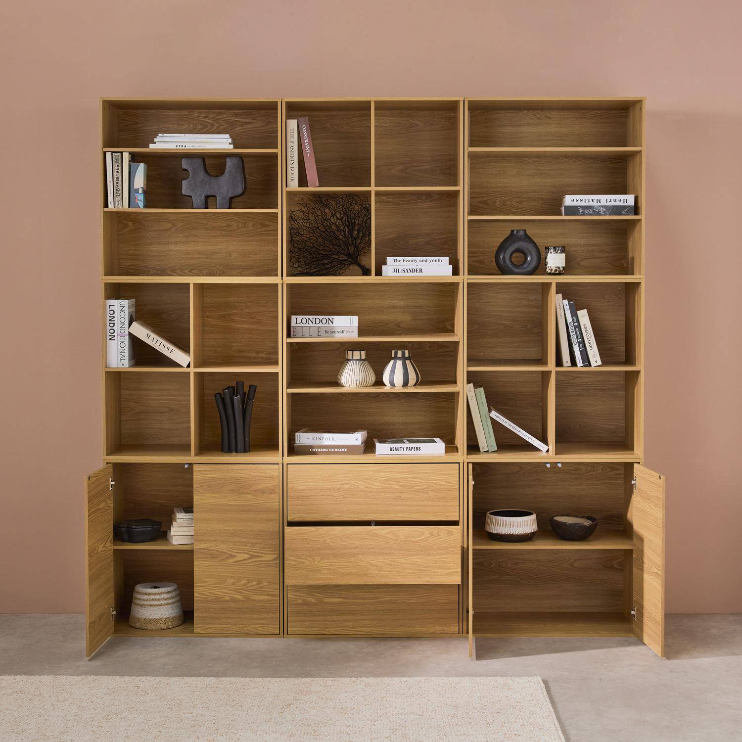 Bookshelf Kit, Light Wood Decor – 9 Elements, 100% Modular, L 210 x W 35 x H 210 cm – Kompo Photo2
