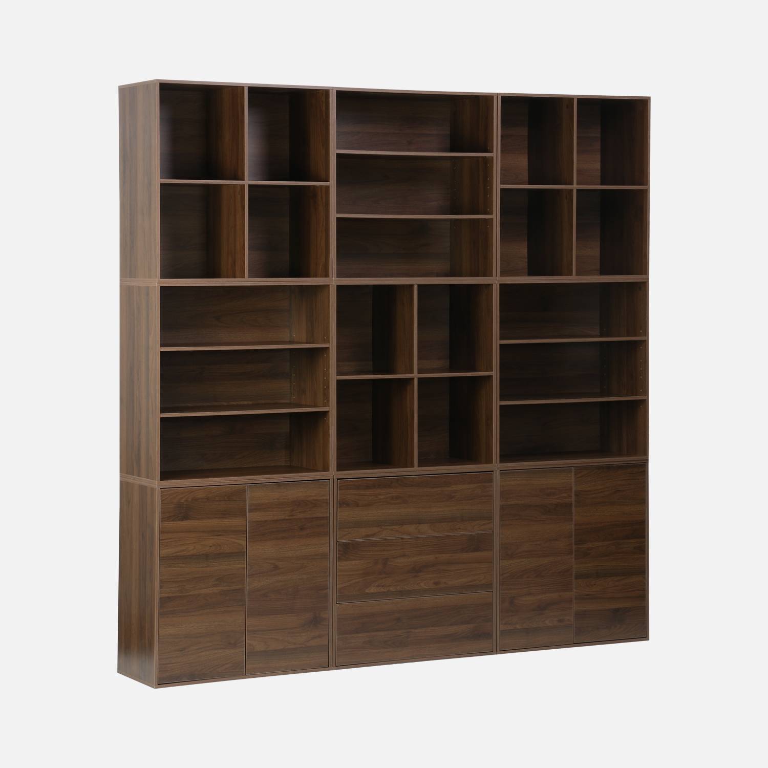 Kit étagère, bibliothèque décor bois noyer 9 éléments kit 1