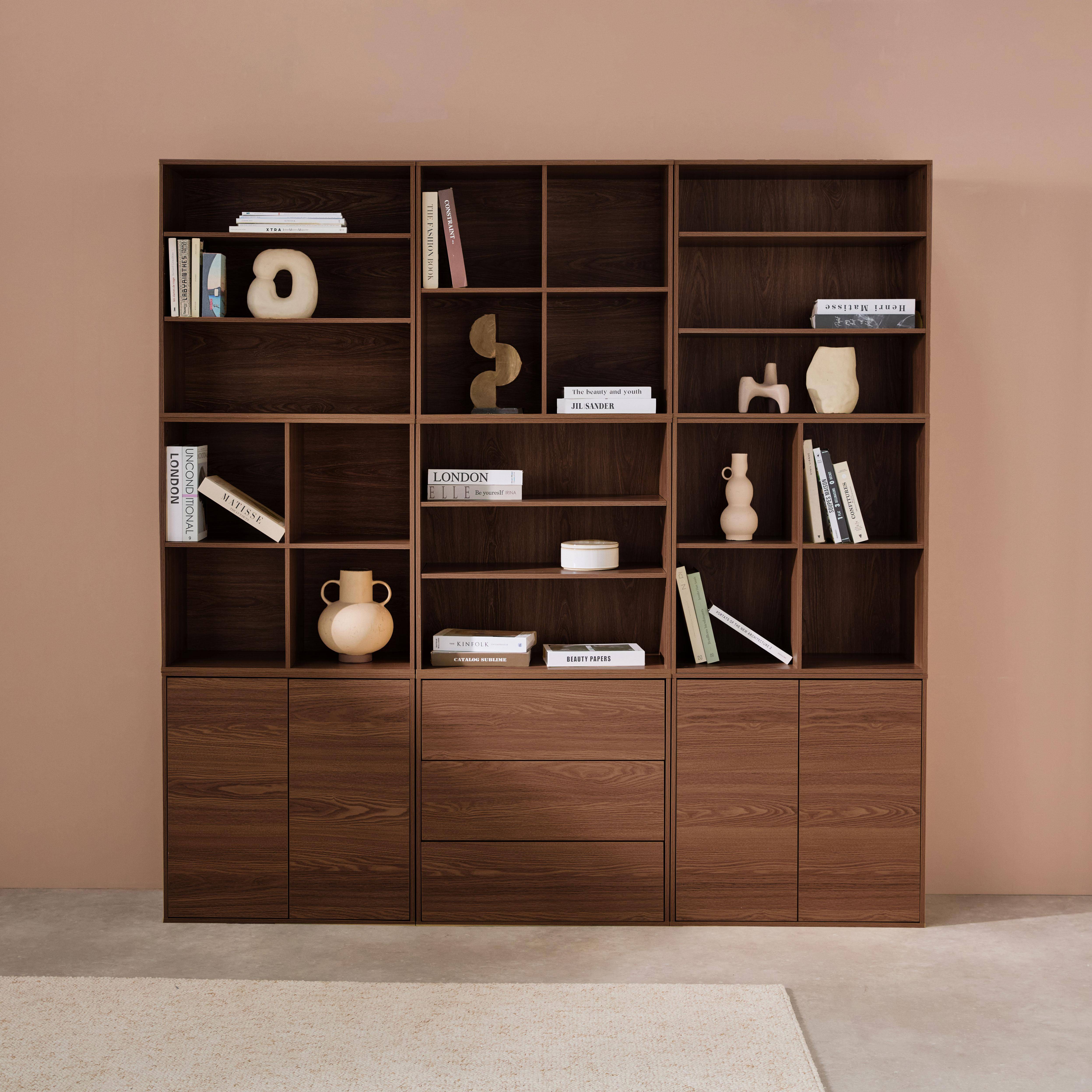 Kit estantería o biblioteca modular con 9 secciones, Kompo, Madera de nogal, 210x35x210 cm Photo1
