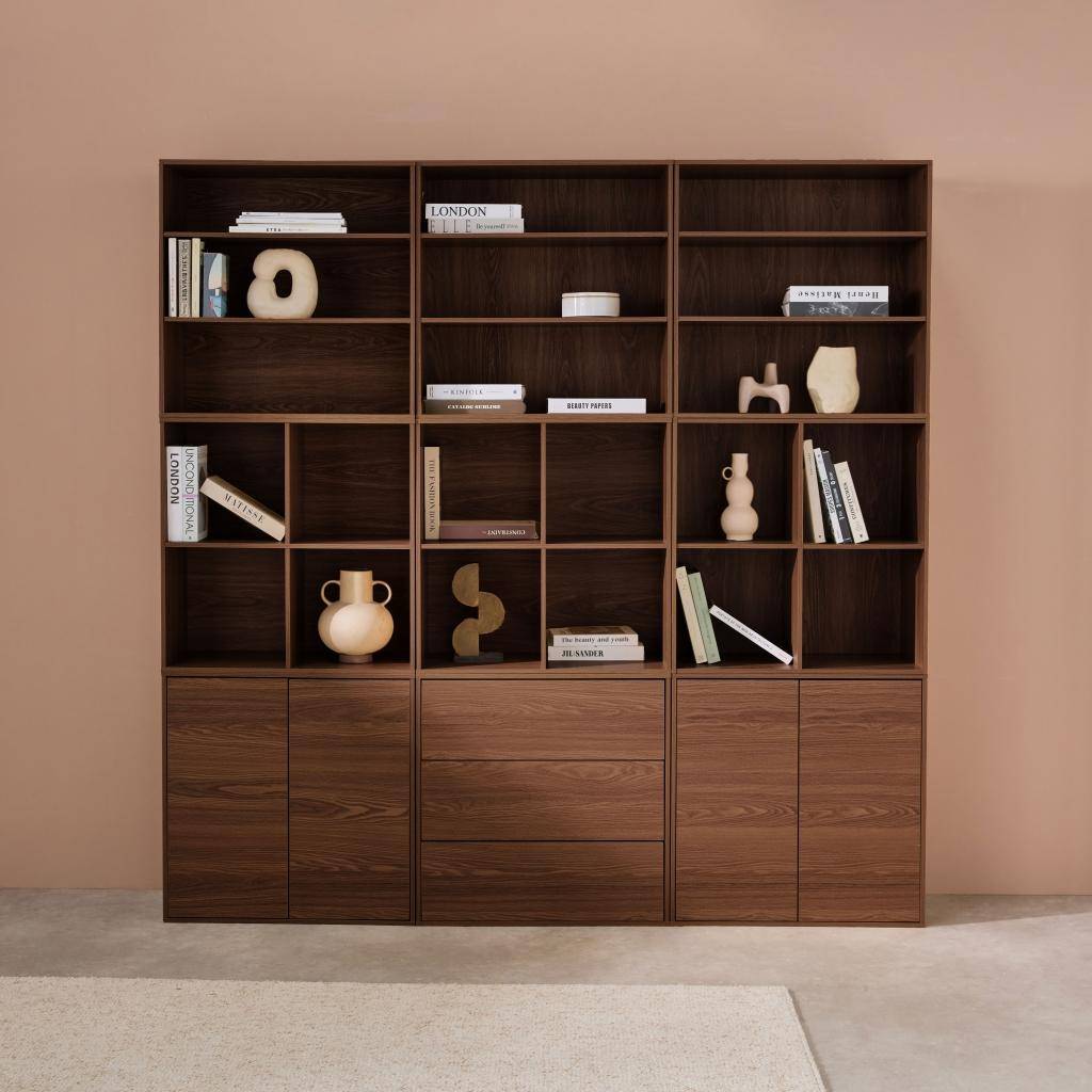 Modulaire opbergmodule houtdecor walnoot 9 elementen 100% moduleerbaar L 210 x B 35 x H 210cm - Kompo Photo3