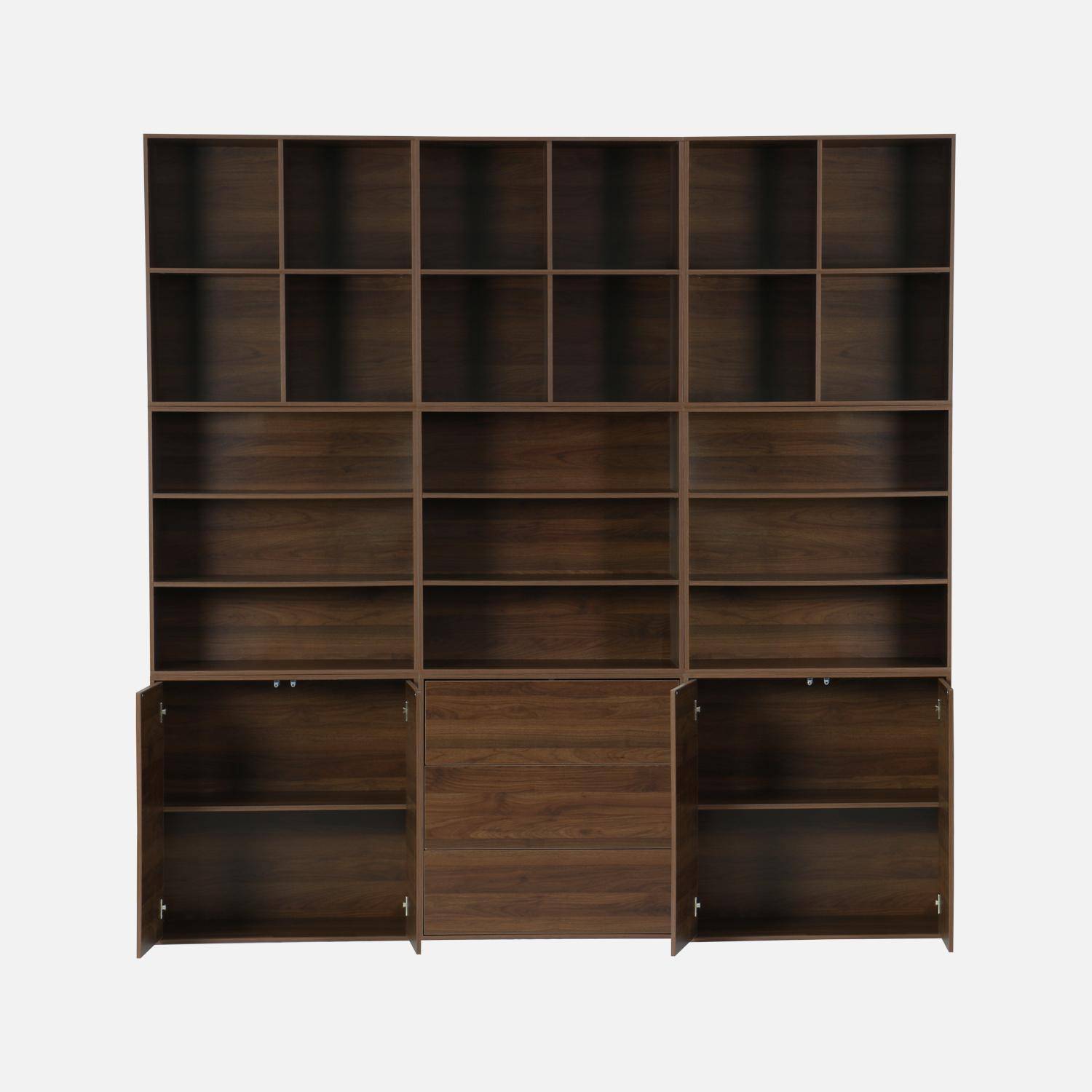 Kit étagère, bibliothèque décor bois noyer 9 éléments 100% modulable L 210 x P 35 x H 210cm - Kompo Photo4