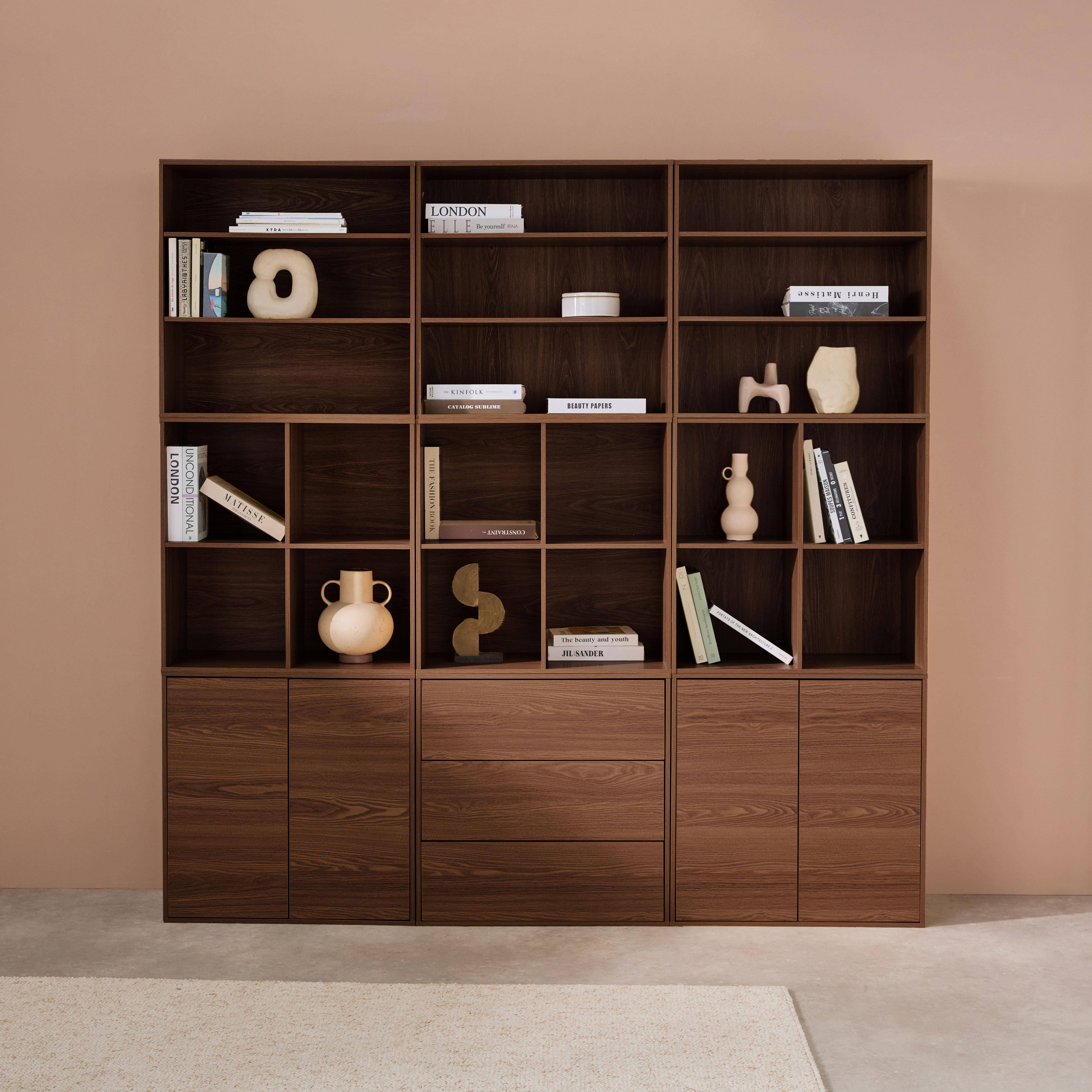 Kit estantería o biblioteca modular con 9 secciones, Kompo, Madera de nogal, 210x35x210 cm Photo3
