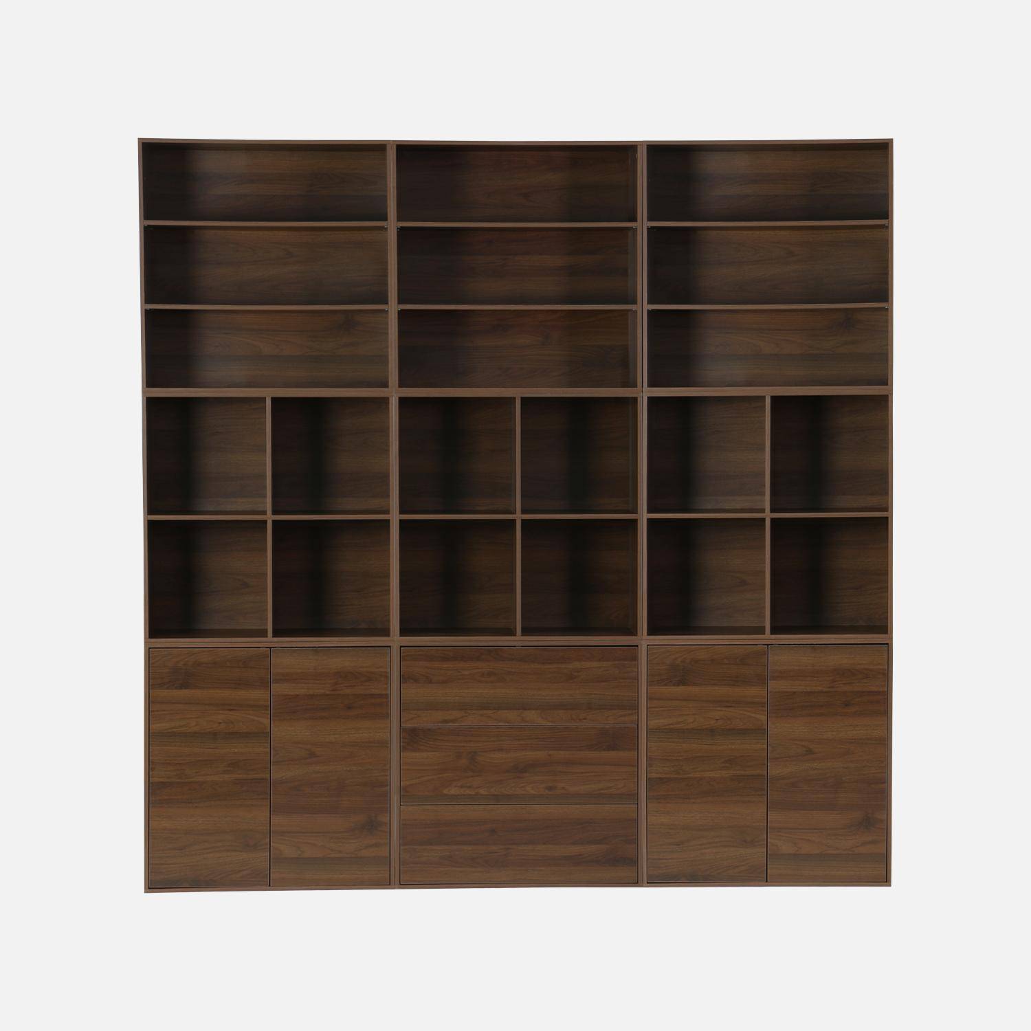 Kit étagère, bibliothèque décor bois noyer 9 éléments 100% modulable L 210 x P 35 x H 210cm - Kompo Photo3