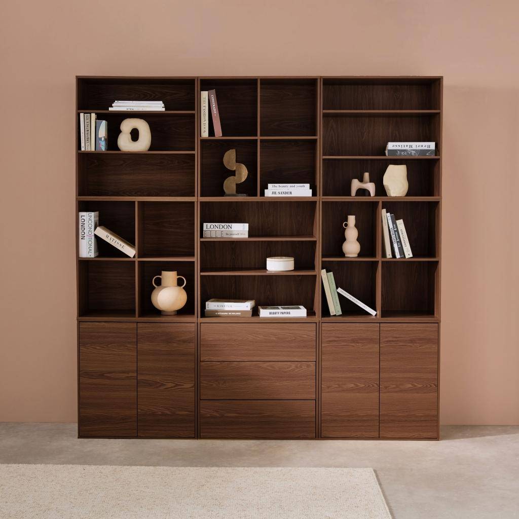 Modulaire opbergmodule houtdecor walnoot 9 elementen 100% moduleerbaar L 210 x B 35 x H 210cm - Kompo Photo1