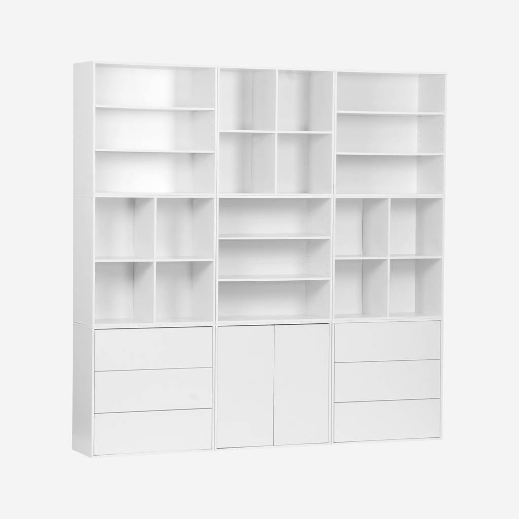 Kit prateleira, estante modular decorativa madeira, 9 elementos, Branco