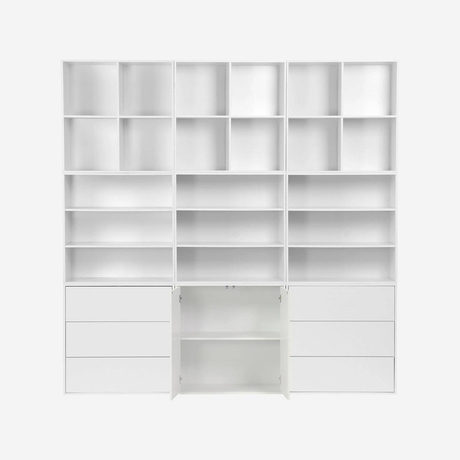 Shelf kit, modular bookshelf wood decor 9 elements, Kompo, White, 210x35x210 cm,sweeek,Photo8