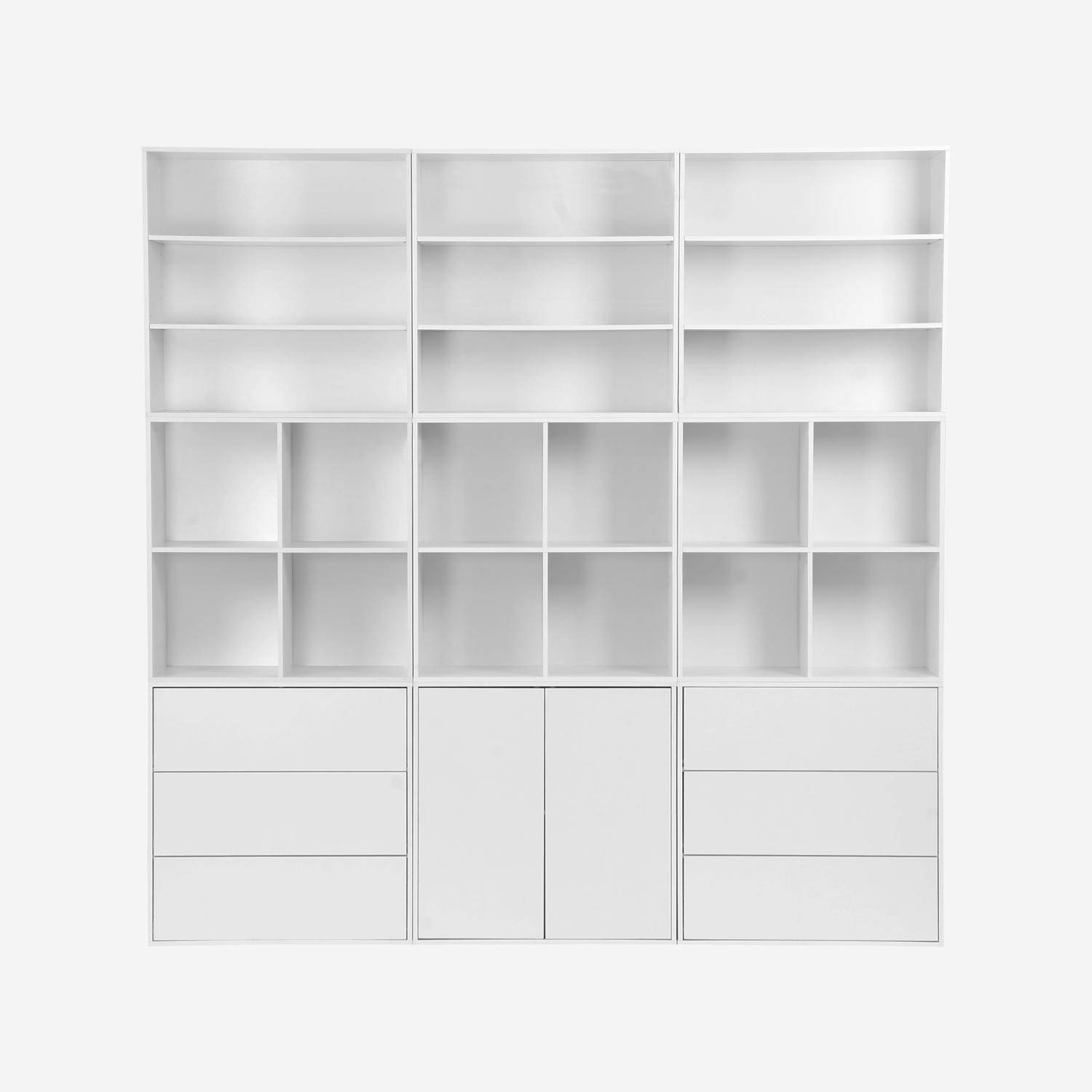 Kit étagère, bibliothèque décor bois blanc 9 éléments 100% modulable L 210 x P 35 x H 210cm - Kompo Photo3