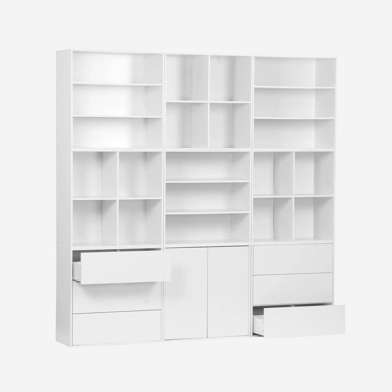 Kit étagère, bibliothèque décor bois blanc 9 éléments 100% modulable L 210 x P 35 x H 210cm - Kompo,sweeek,Photo2