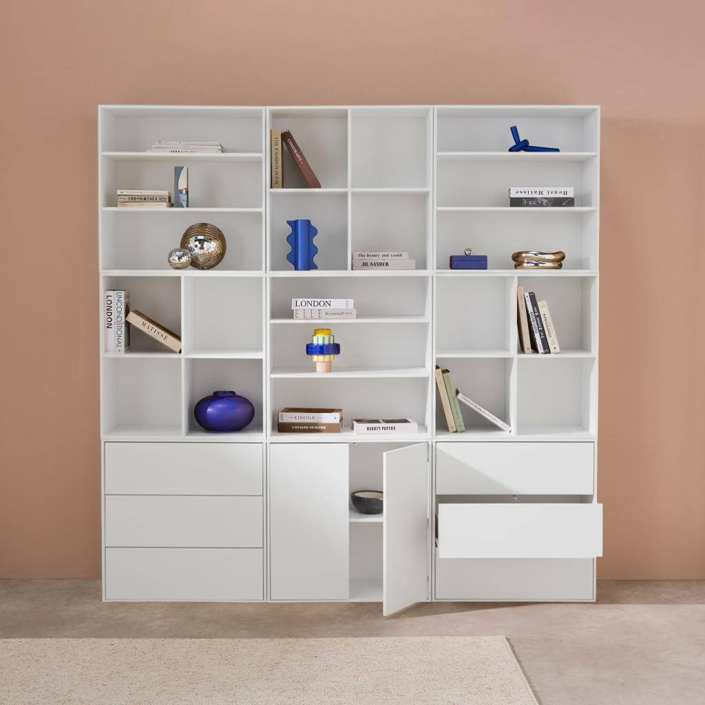 Kit étagère, bibliothèque décor bois blanc 9 éléments 100% modulable L 210 x P 35 x H 210cm - Kompo,sweeek,Photo2