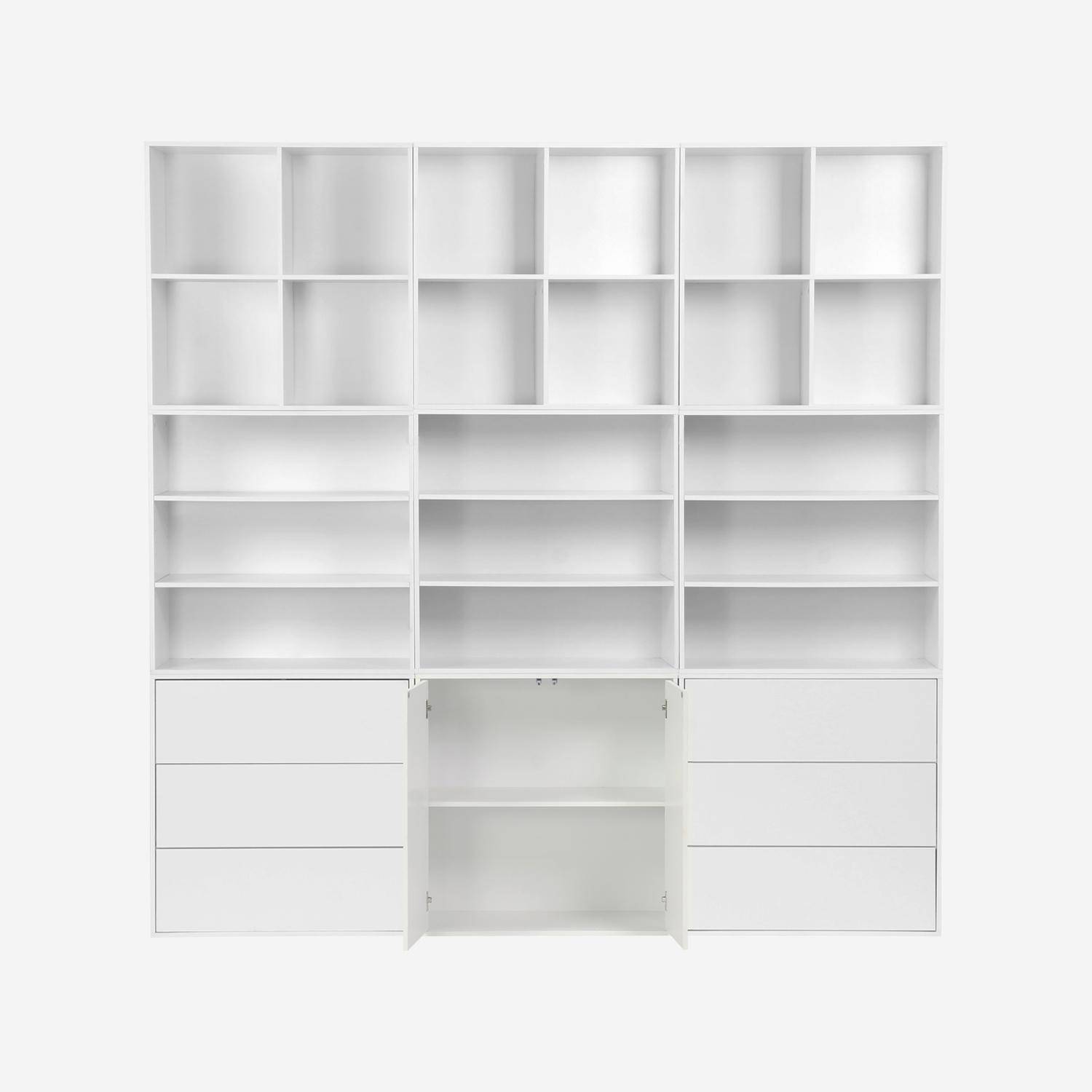 Kit étagère, bibliothèque décor bois blanc 9 éléments 100% modulable L 210 x P 35 x H 210cm - Kompo Photo8