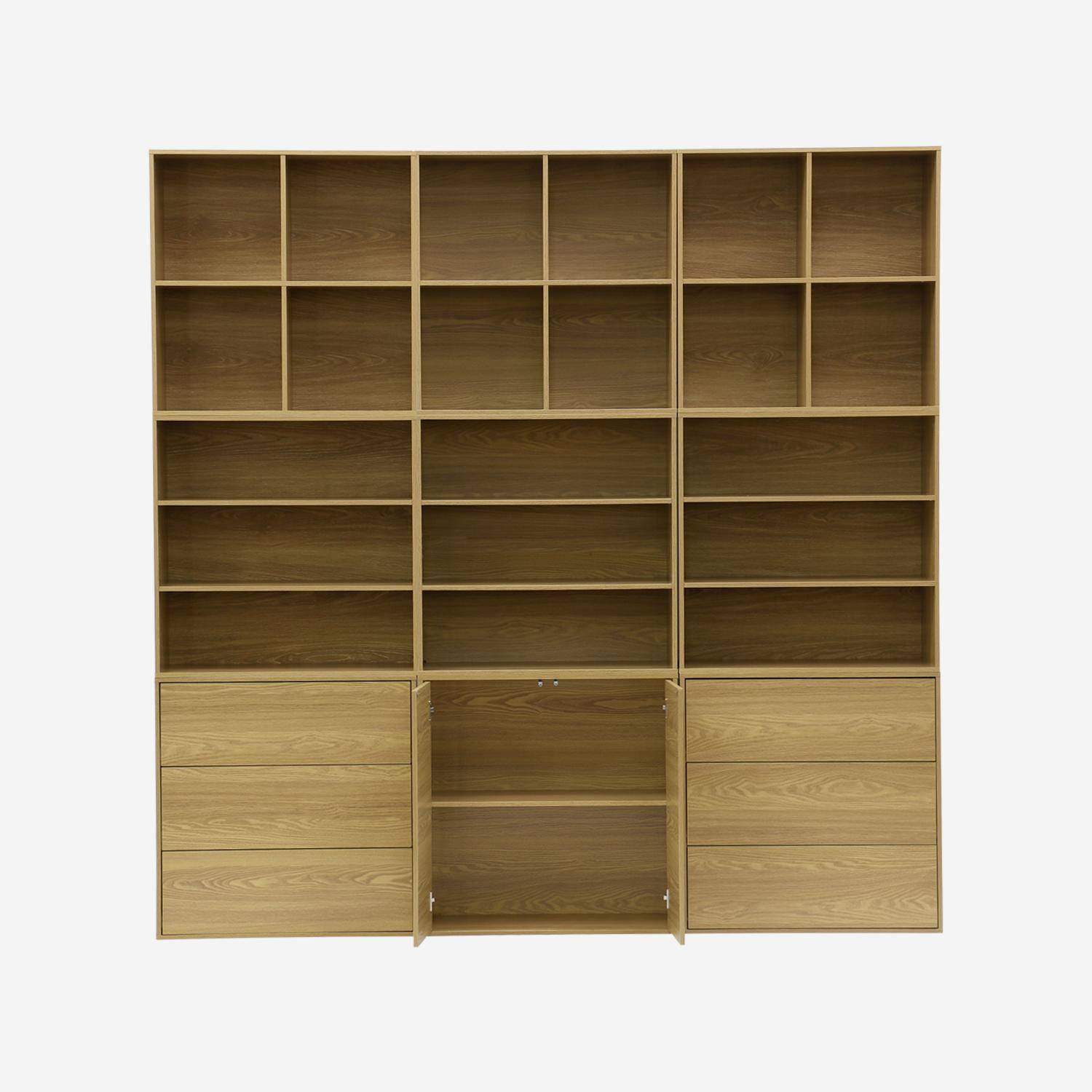 Kit étagère, bibliothèque décor bois chêne 9 éléments 100% modulable L 210 x P 35 x H 210cm - Kompo Photo4