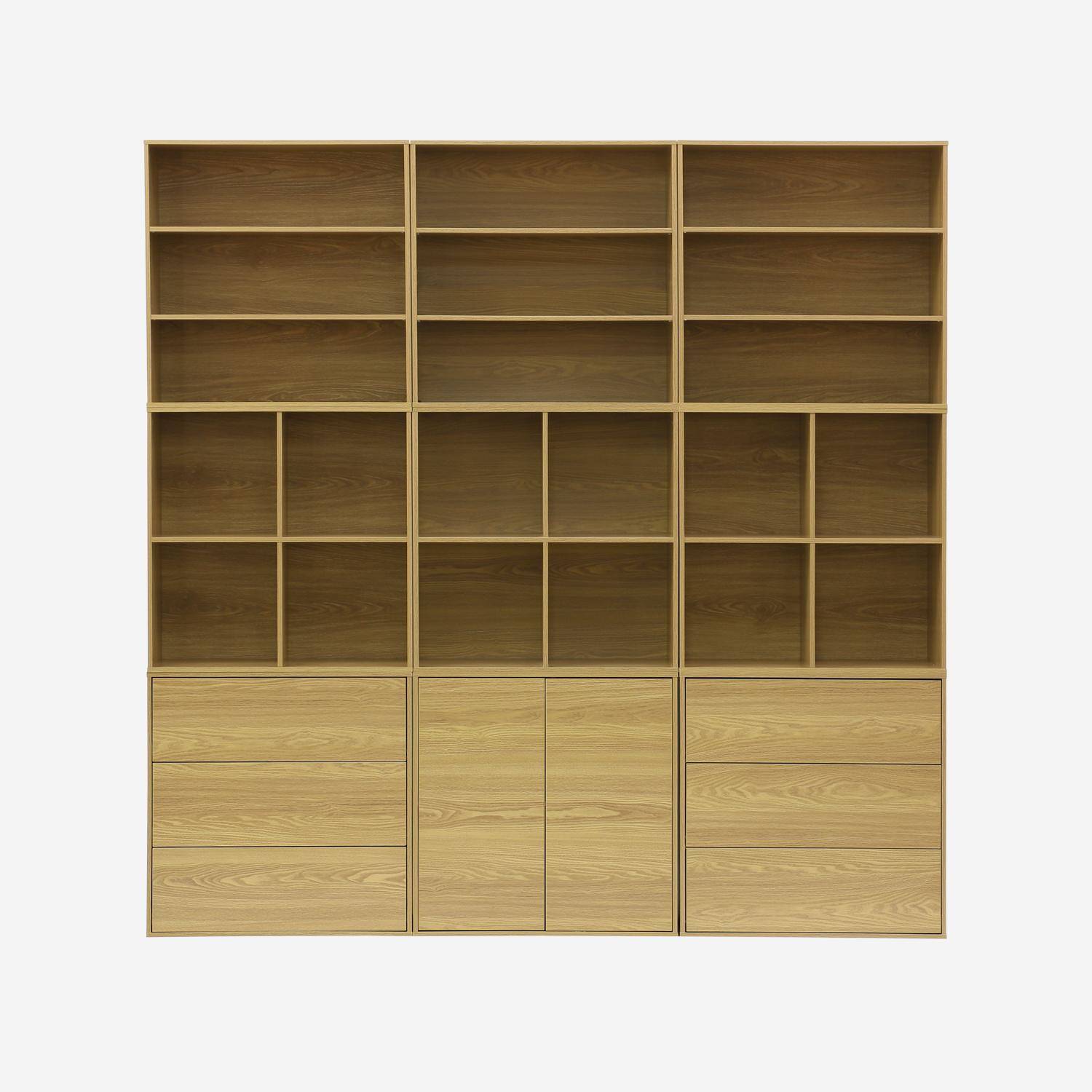 Kit étagère, bibliothèque décor bois chêne 9 éléments 100% modulable L 210 x P 35 x H 210cm - Kompo Photo3