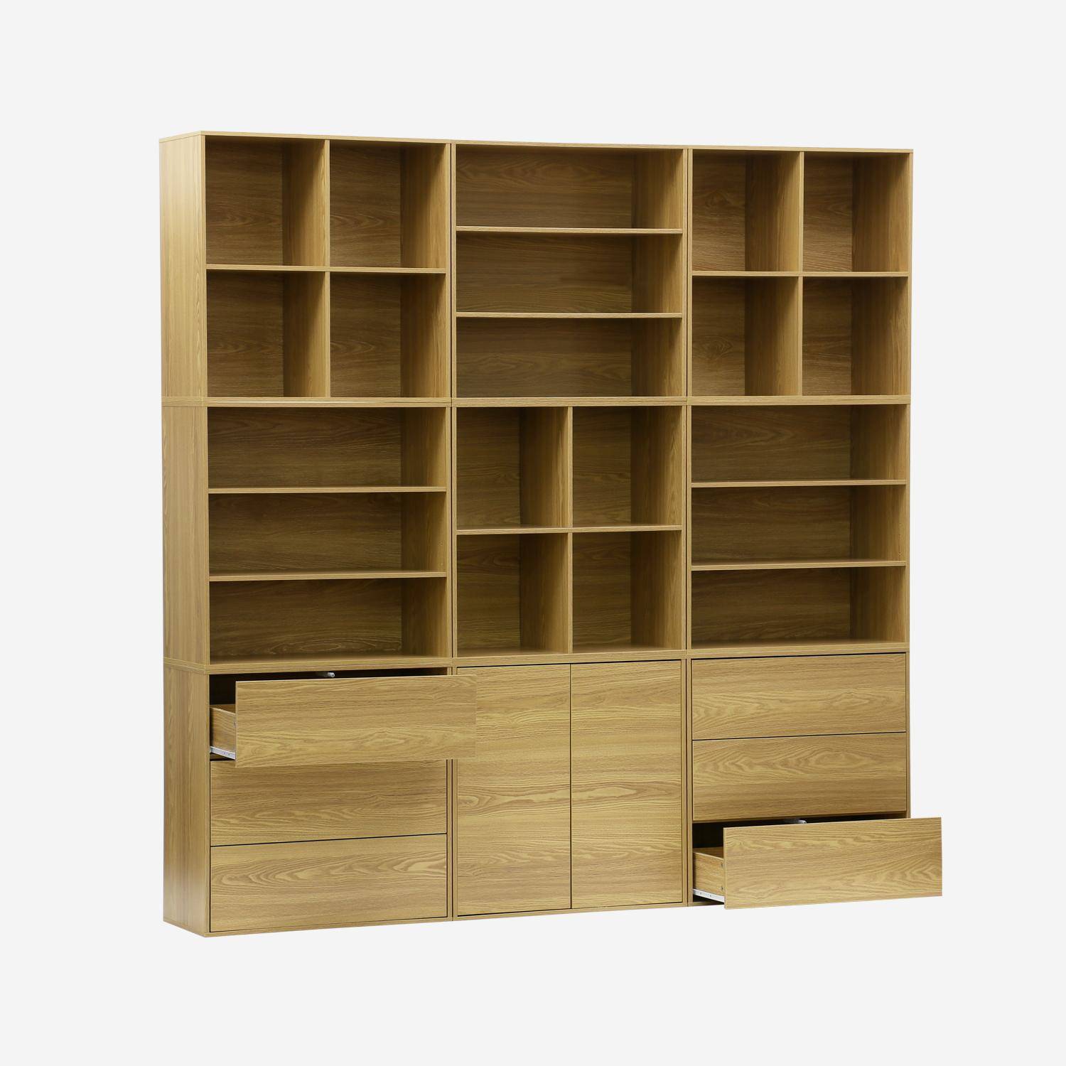 Kit étagère, bibliothèque décor bois chêne 9 éléments 100% modulable L 210 x P 35 x H 210cm - Kompo Photo2