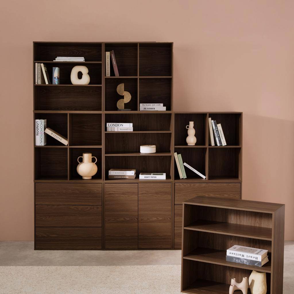 Modulaire opbergmodule houtdecor walnoot 9 elementen 100% moduleerbaar L 210 x B 35 x H 210cm - Kompo Photo3