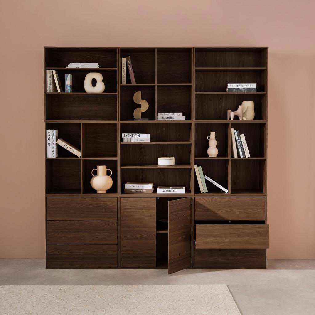 Modulaire opbergmodule houtdecor walnoot 9 elementen 100% moduleerbaar L 210 x B 35 x H 210cm - Kompo,sweeek,Photo2