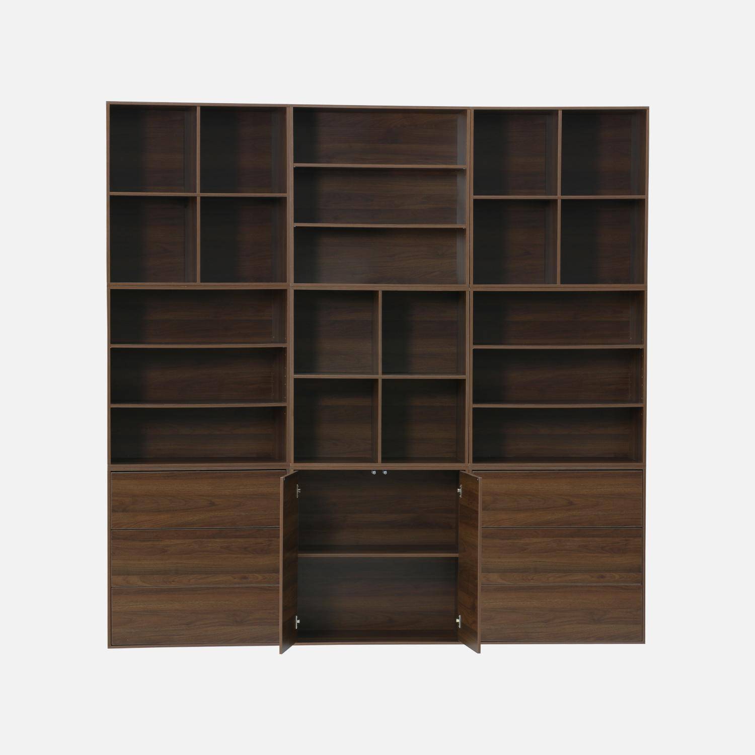 Kit étagère, bibliothèque décor bois noyer 9 éléments 100% modulable L 210 x P 35 x H 210cm - Kompo Photo4