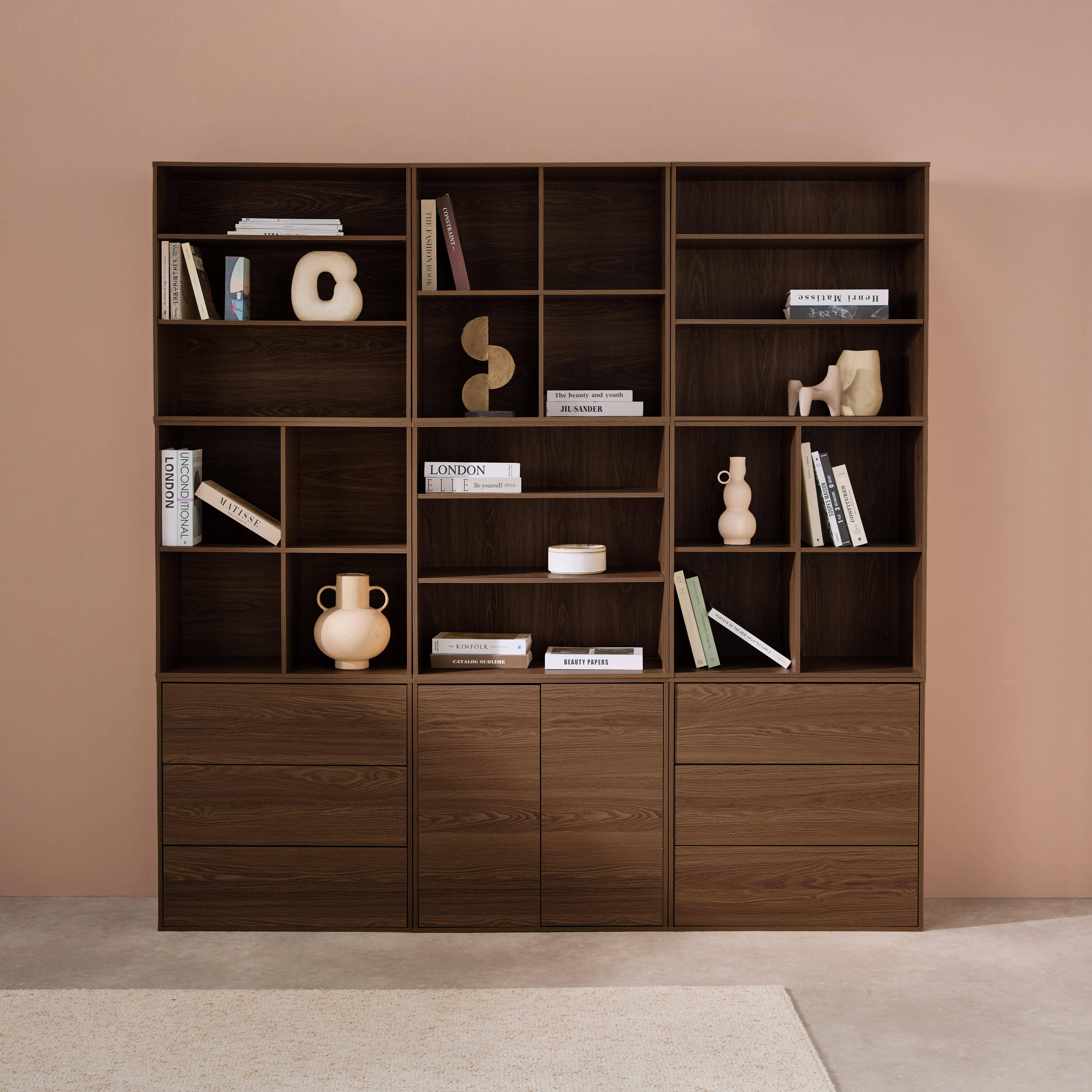 Kit estantería o biblioteca modular decorativa madera con 9 elementos, Kompo, Madera de nogal, 210x35x210 cm Photo1