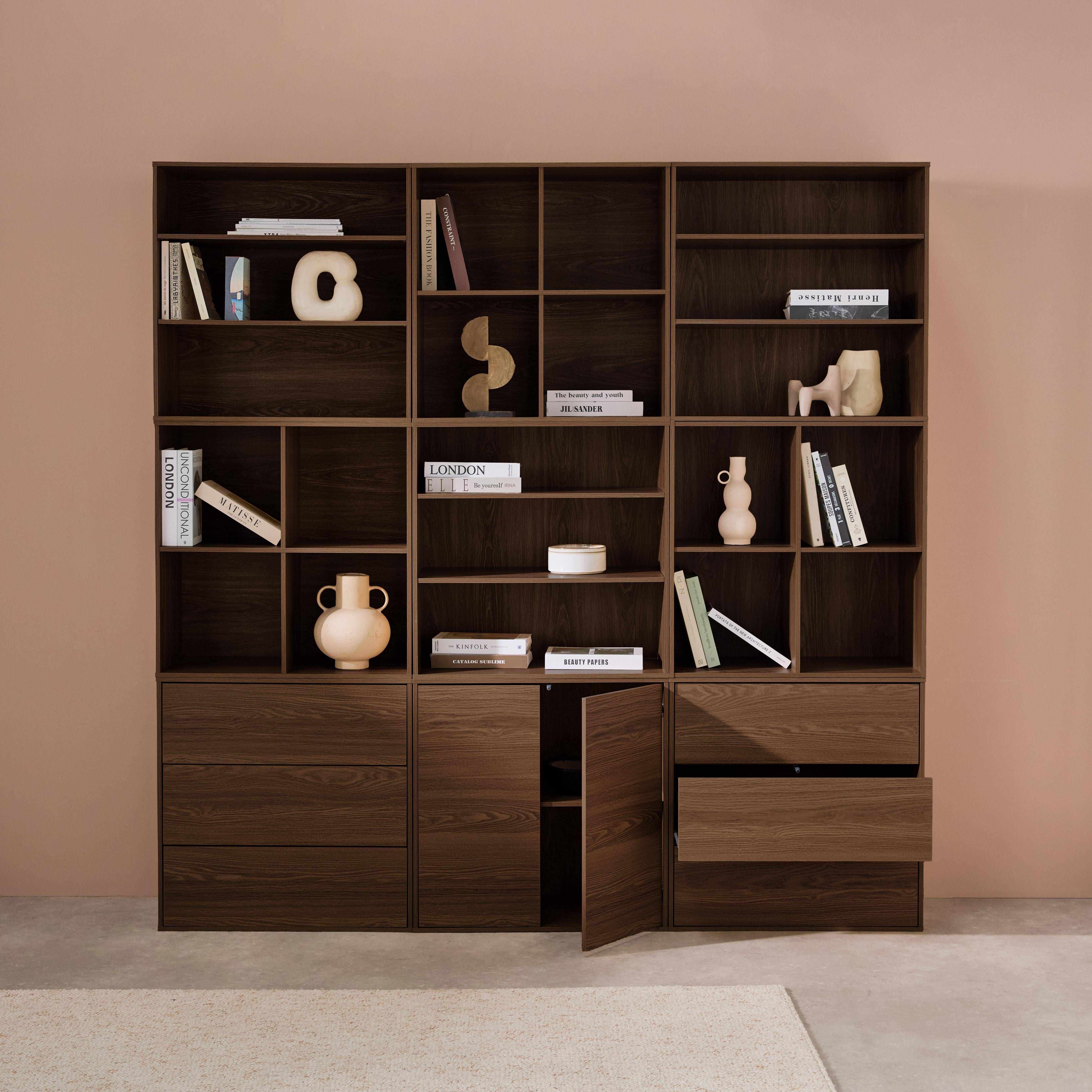 Kit estantería o biblioteca modular decorativa madera con 9 elementos, Kompo, Madera de nogal, 210x35x210 cm Photo2