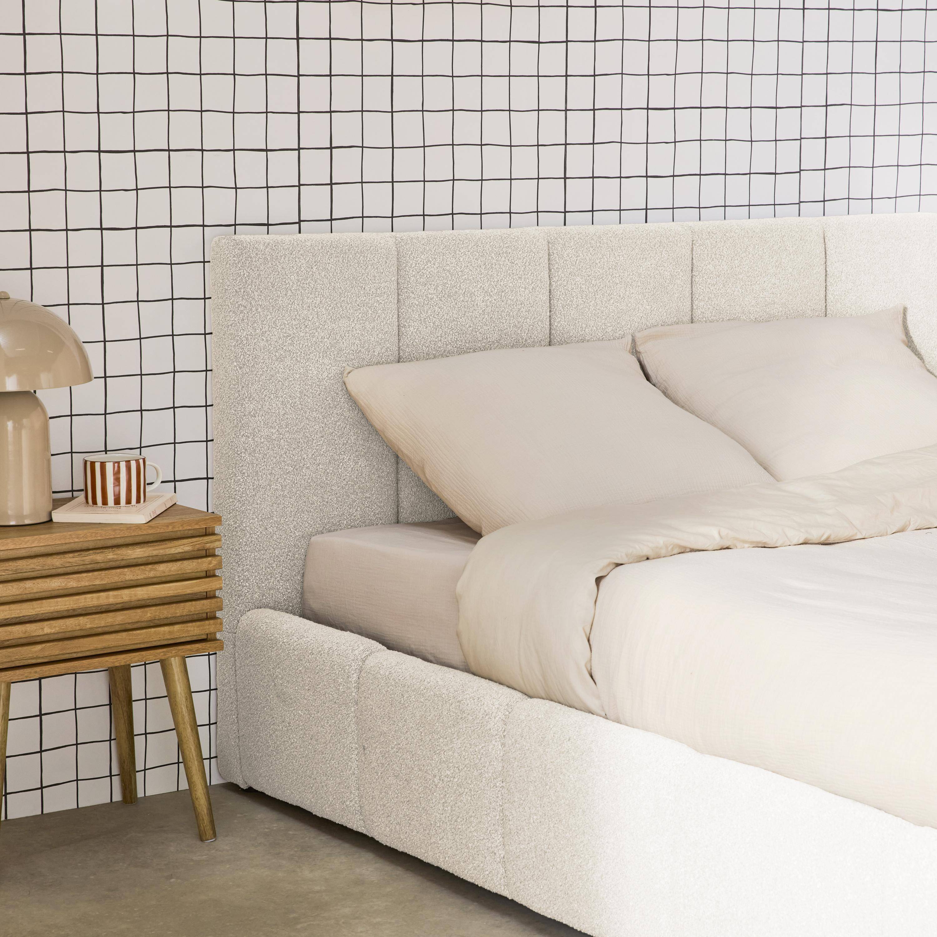 Cama baúl con somier a láminas y cabecero 140cm, acabado en borreguito , Lex, Blanco, 211x155x91 cm Photo4