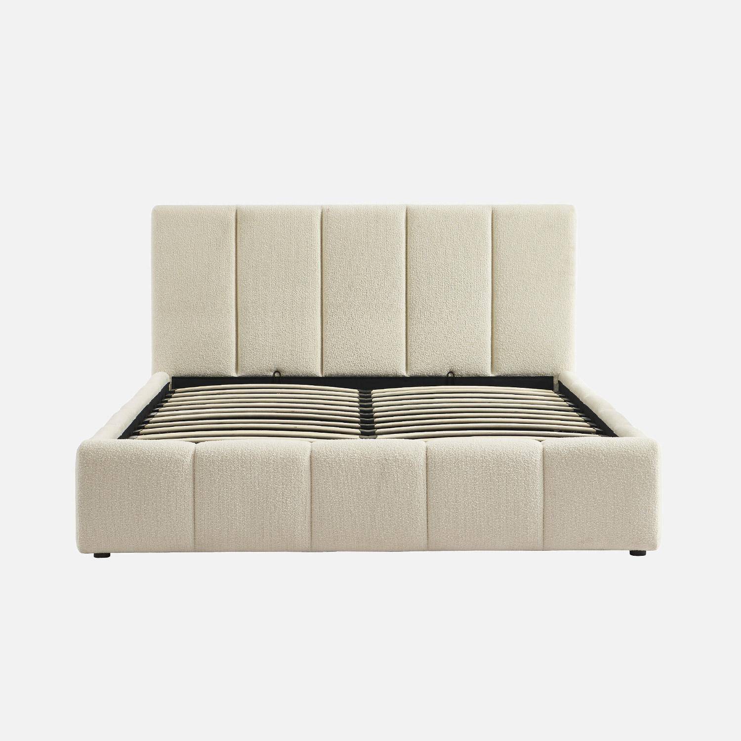 Lit coffre double avec sommier à lattes et tête de lit blanc finition bouclette texturée 140x190cm- Lex,sweeek,Photo3