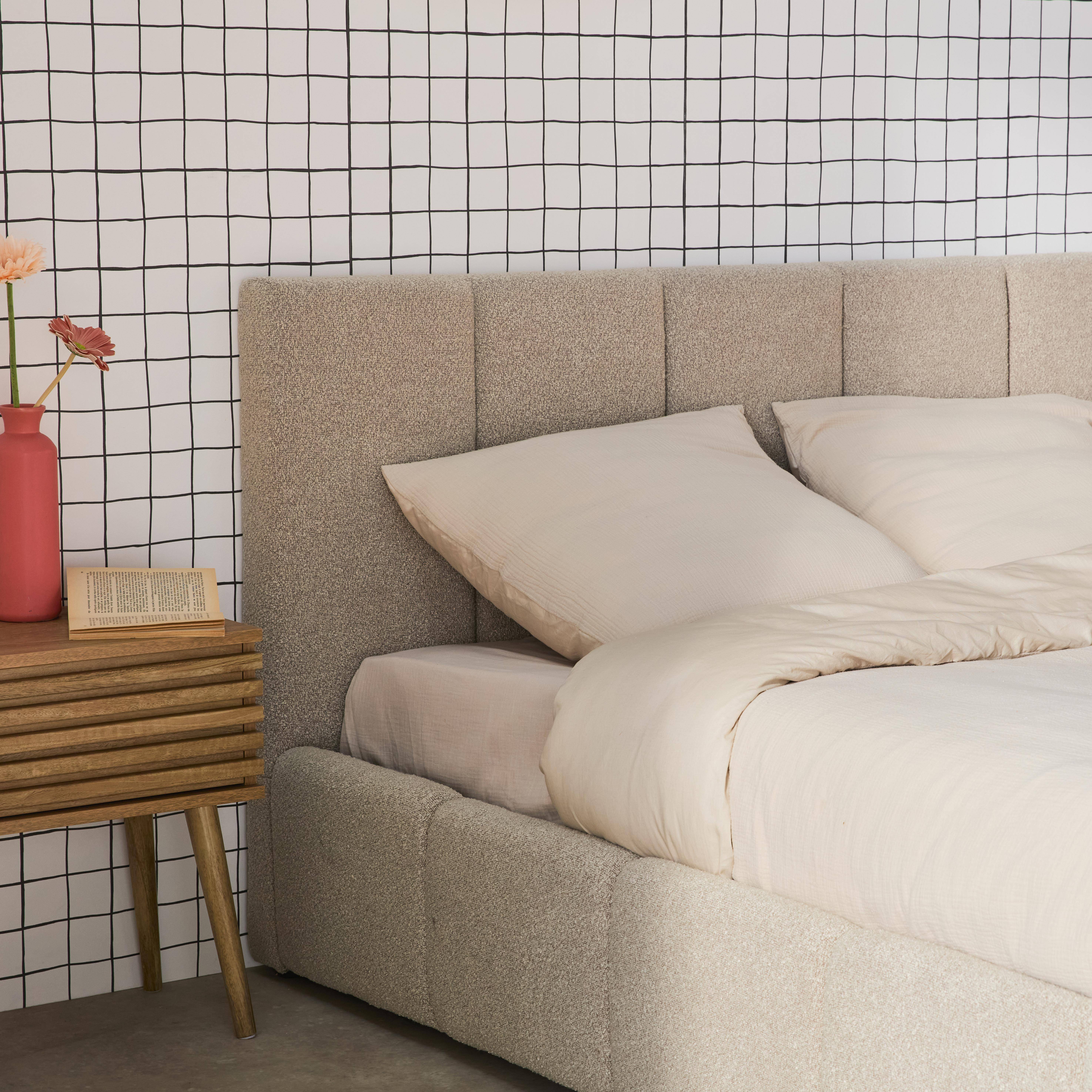 Cama baúl con somier a láminas y cabecero 140cm, acabado en borreguito , Lex, Beige, 211x155x91 cm,sweeek,Photo4