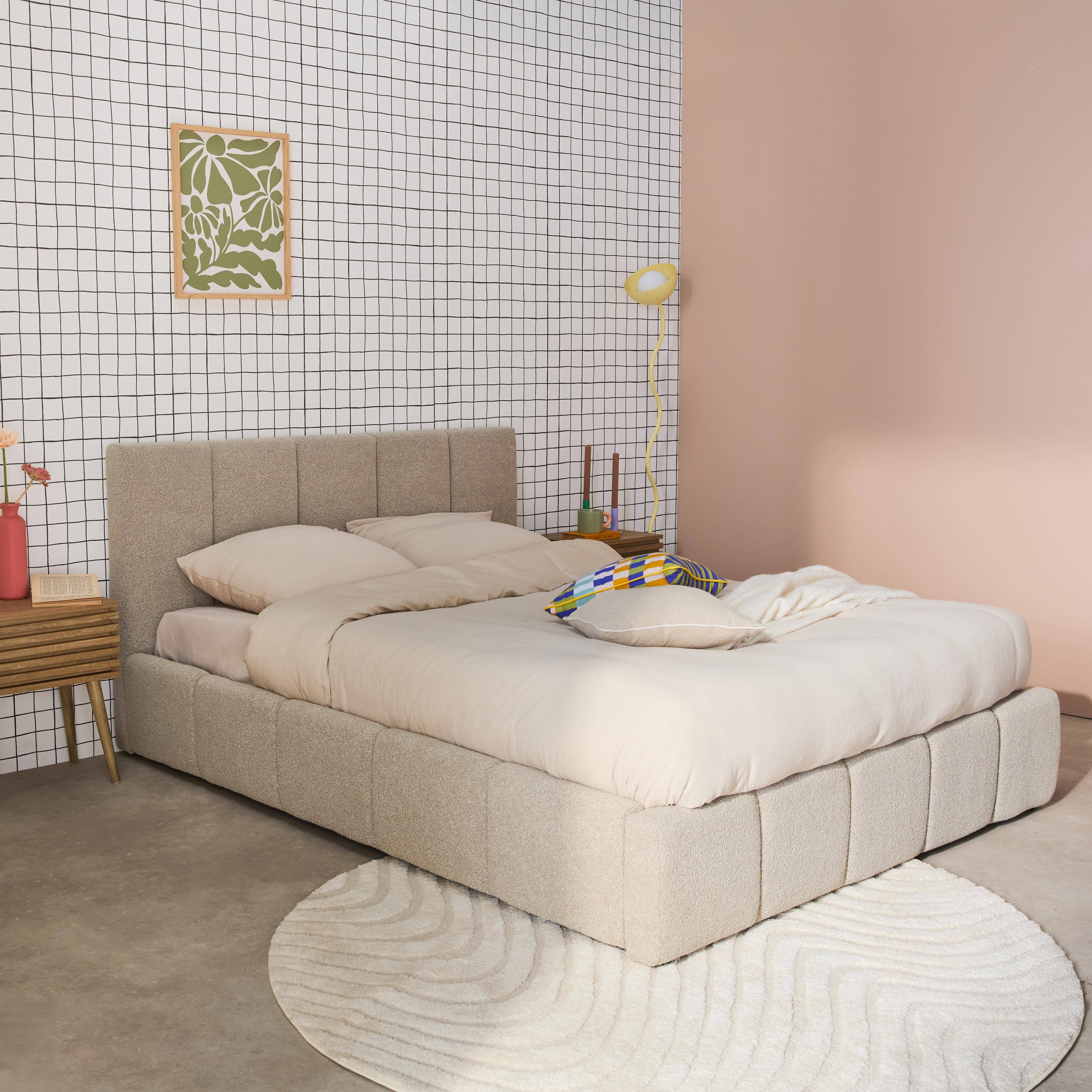 Cama baúl con somier a láminas y cabecero 140cm, acabado en borreguito , Lex, Beige, 211x155x91 cm,sweeek,Photo2