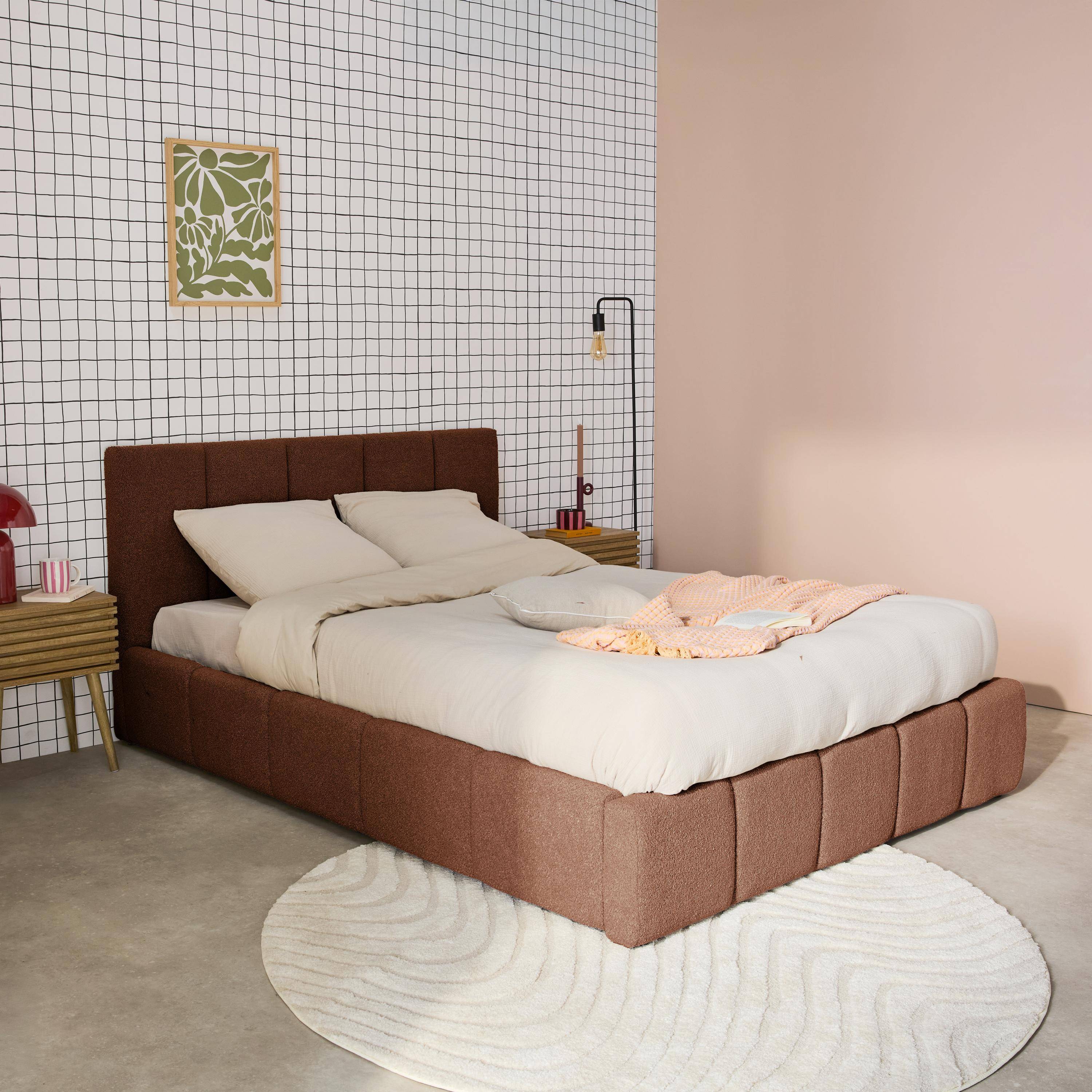 Cama baúl con somier a láminas y cabecero 140cm, acabado en borreguito , Lex, Terracotta, 211x155x91 cm Photo2