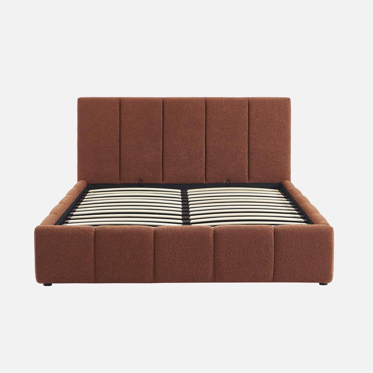 Lit coffre double avec sommier à lattes et tête de lit terracotta finition bouclette texturée 140x190cm- Lex Photo3