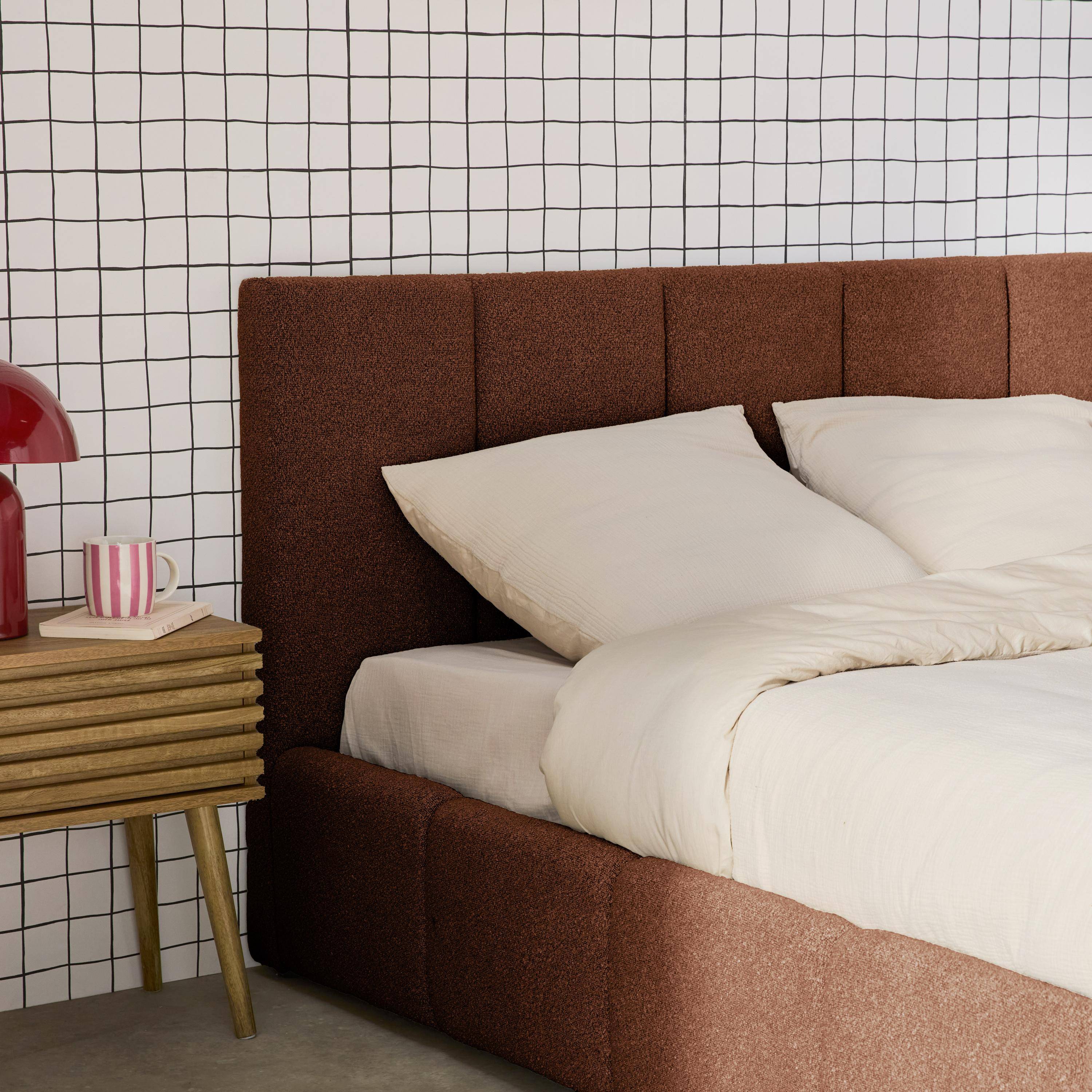 Cama baúl con somier a láminas y cabecero 140cm, acabado en borreguito , Lex, Terracotta, 211x155x91 cm Photo4