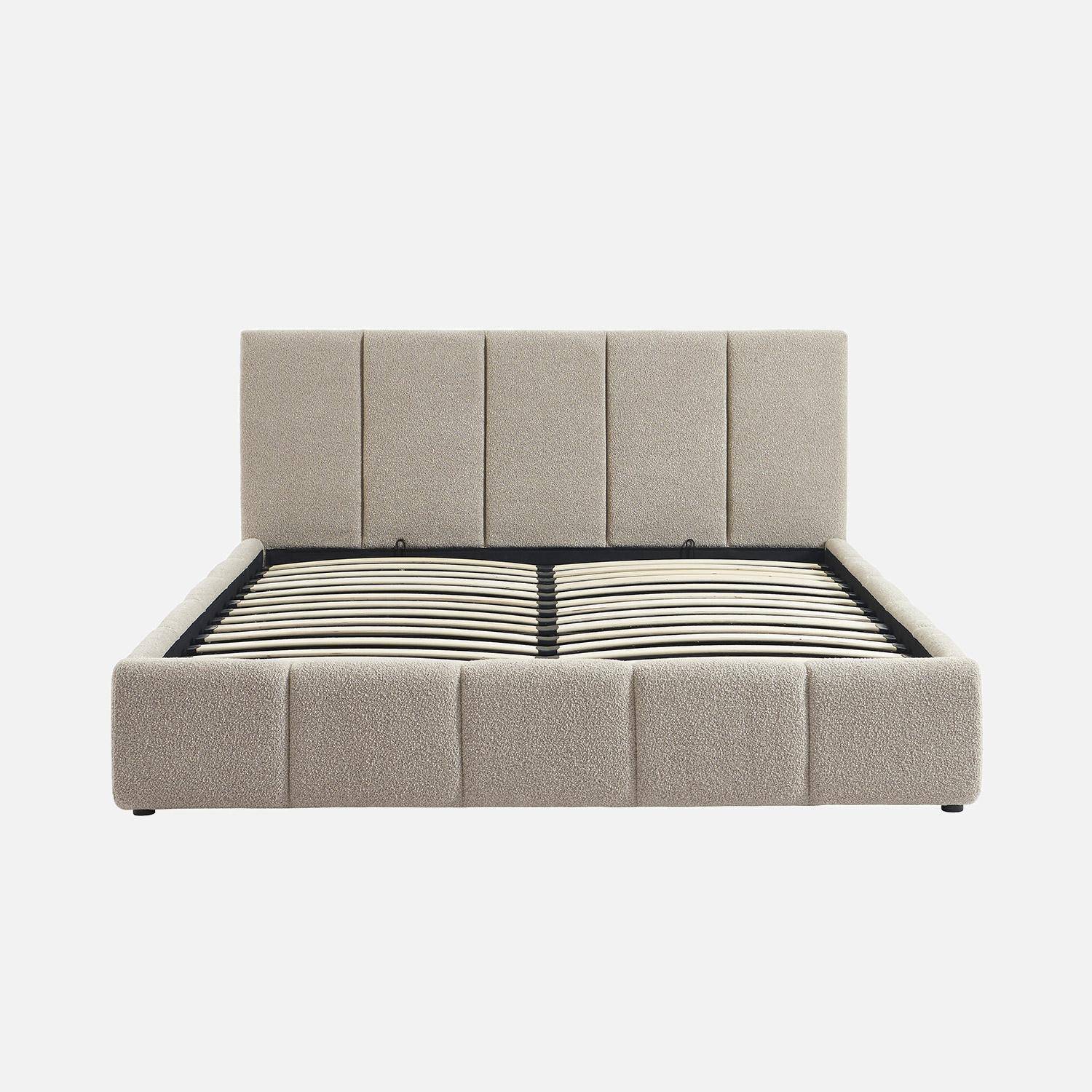 Cama con cajón con somier de láminas y cabecero 160cm, acabado en borreguito, Lex, Beige, 220x175x91 cm,sweeek,Photo7