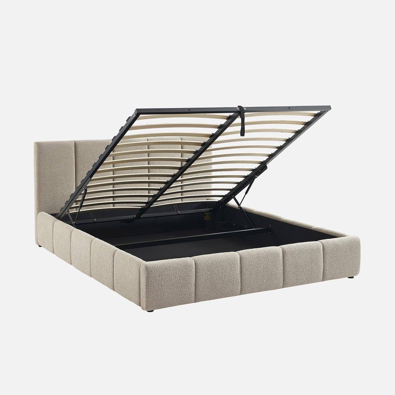 Cama con cajón con somier de láminas y cabecero 160cm, acabado en borreguito, Lex, Beige, 220x175x91 cm,sweeek,Photo5