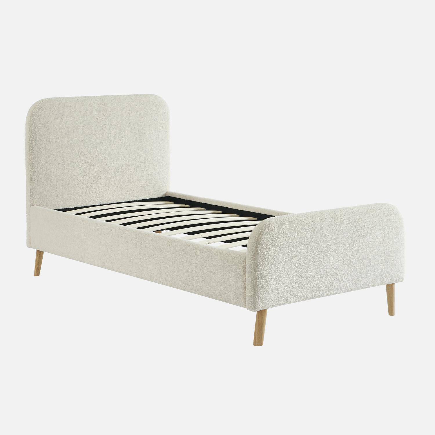 Letto con rete e testiera imbottita bouclé, 90x190cm Crema - 204x99x102 cm,sweeek,Photo2