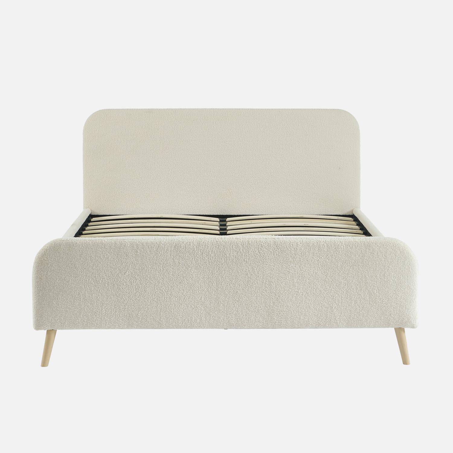 Cama con somier y cabecera tapizada borreguito, 160cm , Finn, Crema, 214x169x102 cm Photo2