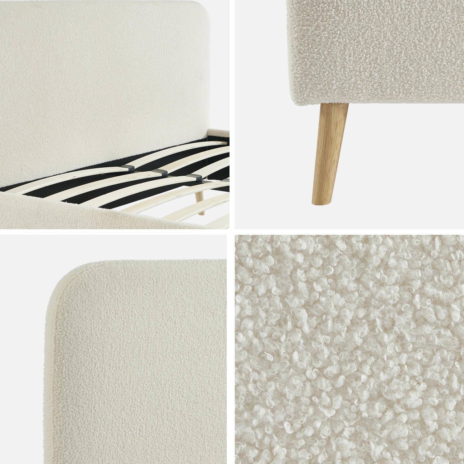 Cama con somier y cabecera tapizada borreguito, 160cm , Finn, Crema, 214x169x102 cm Photo3