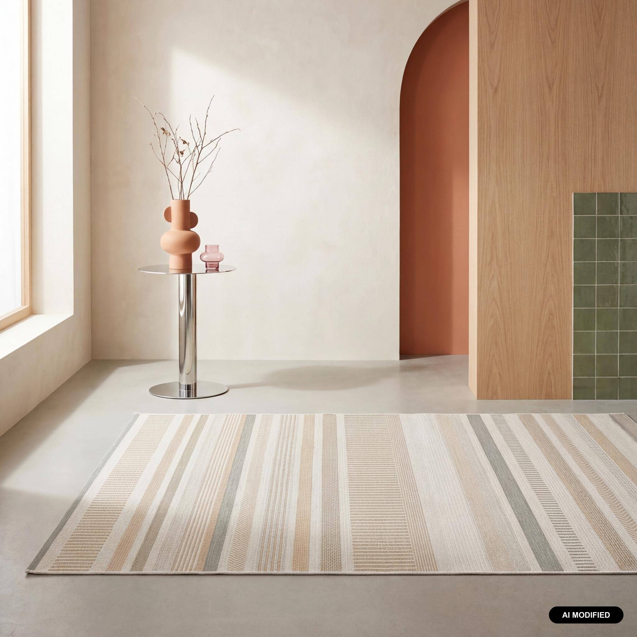Binnen-/buitentapijt vintage lineair patroon, beige, crème en grijs, Gary 120x170cm Photo1