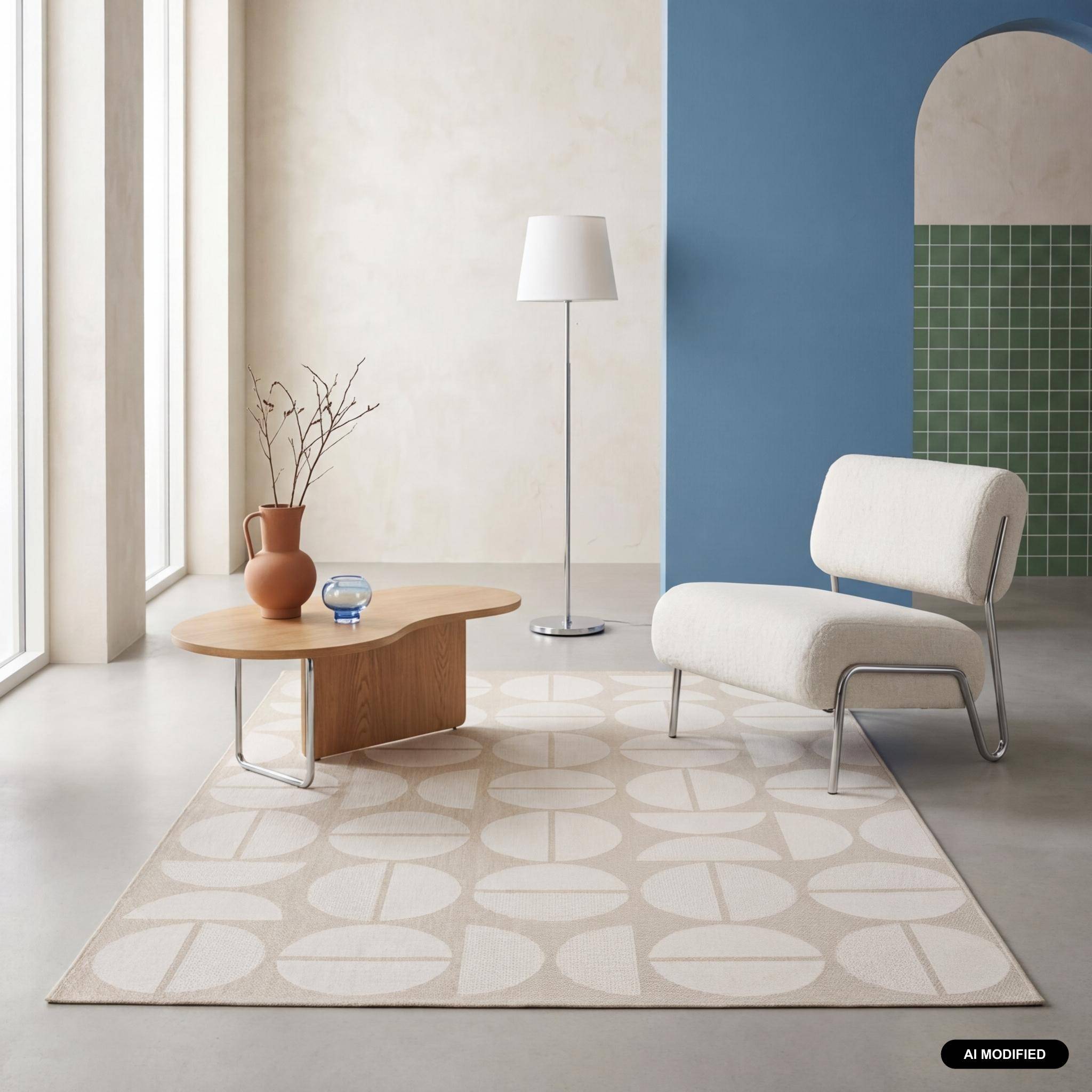 Tapis intérieur/extérieur motifs géométriques beige polyester recyclé Megan 120x170cm Photo1