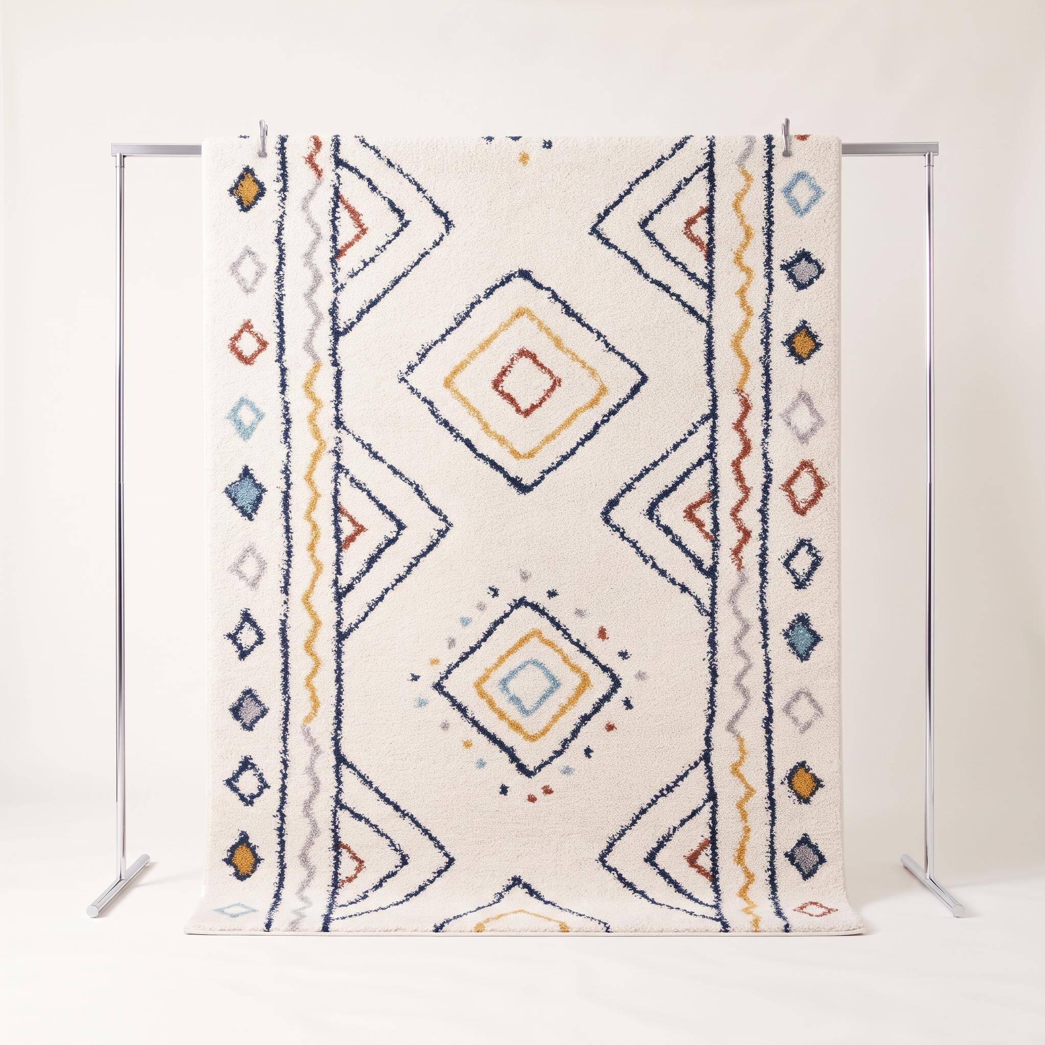 Tapis intérieur motif berbère crème, bleu et orange Ralph 200x260cm,sweeek,Photo1