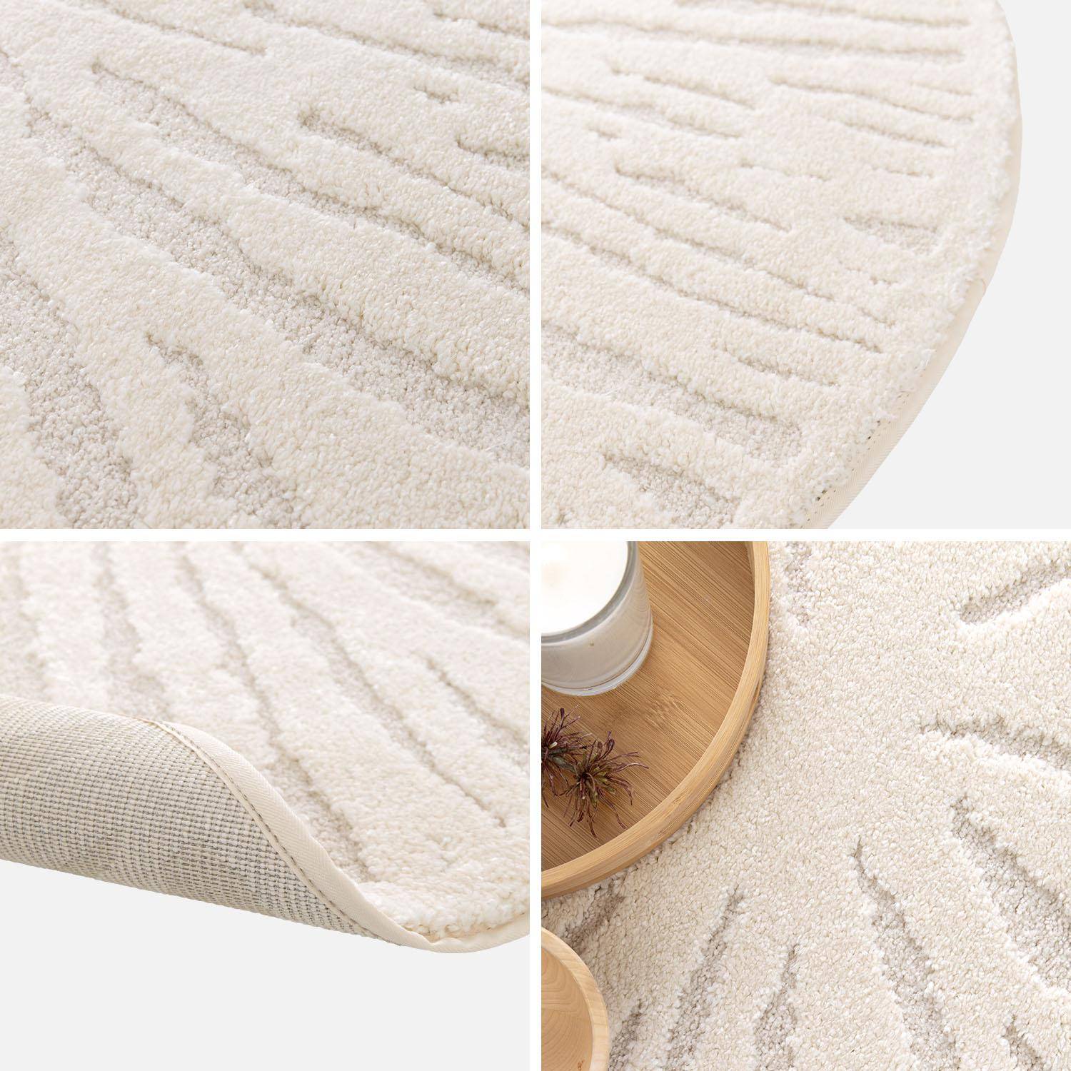 Alfombra interior shaggy redonda beige, 160cm, Helen, Crema, 160x160x1.4 cm Photo3