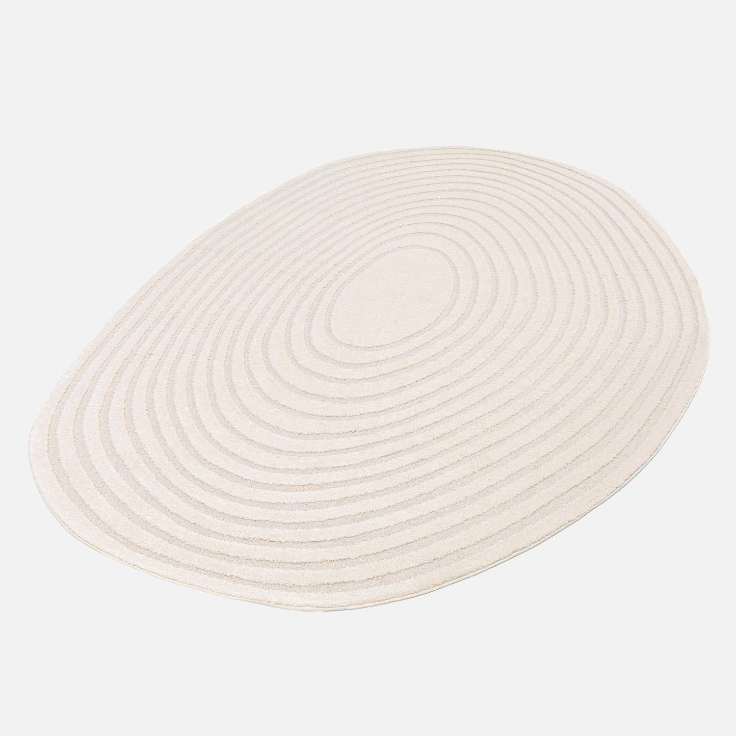 Alfombra interior shaggy guijarro diseño circular beige, Amanda, Crema, 229x160x1.4 cm Photo3
