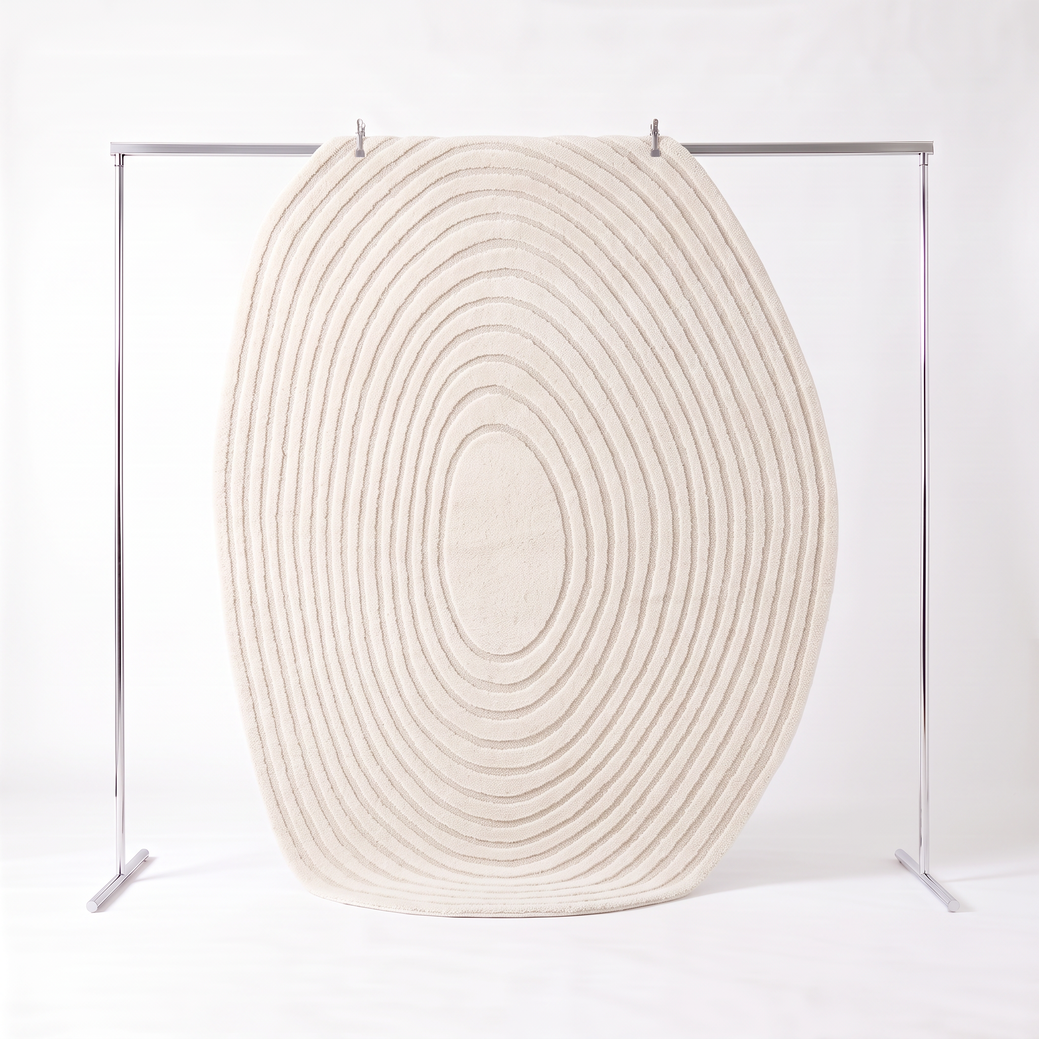 Tapis intérieur forme de galet motif circulaire crème Amanda 160x230cm Photo1