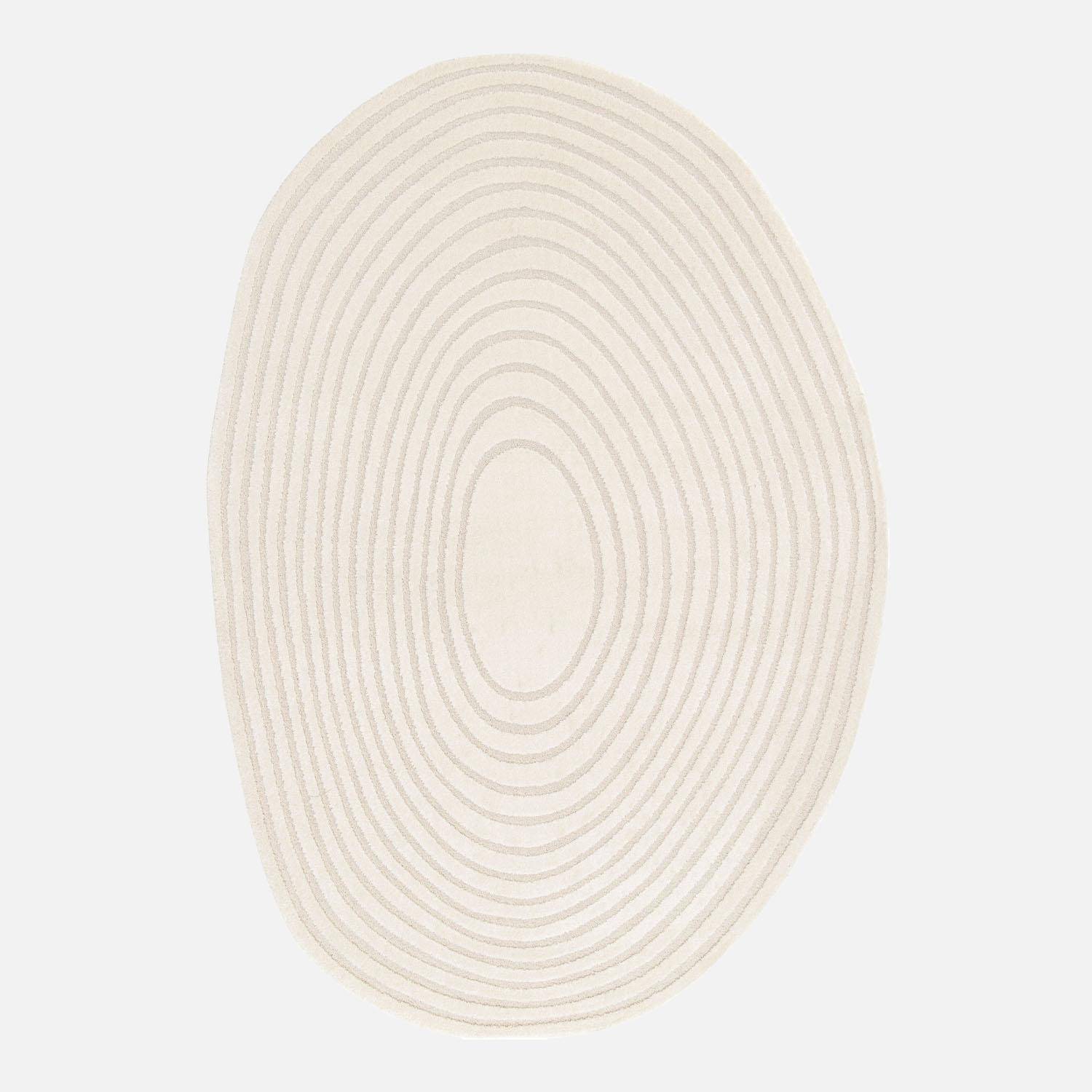 Alfombra interior shaggy guijarro diseño circular beige, Amanda, Crema, 229x160x1.4 cm Photo2