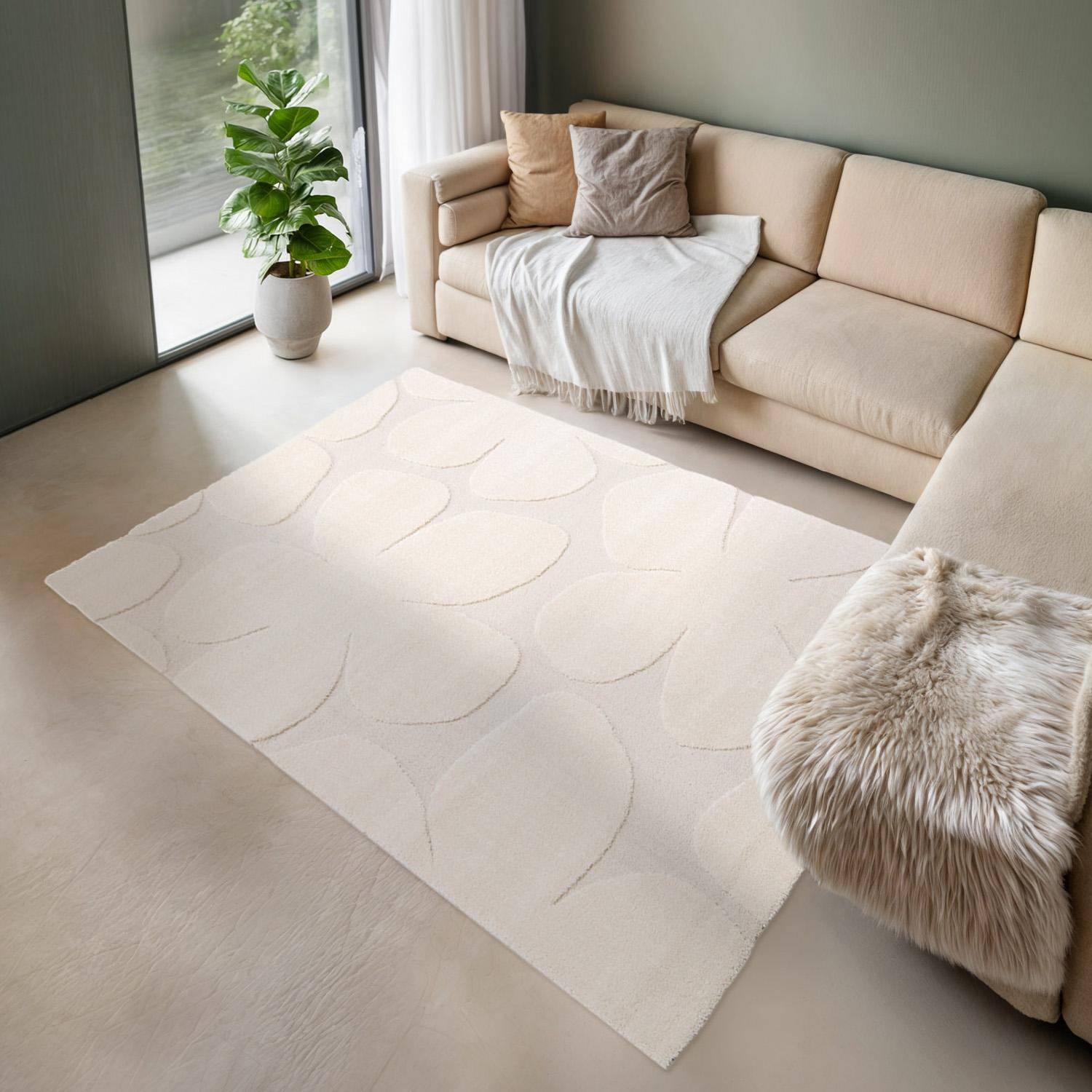 Tapete interior padrão flores creme - 150x80x1.4 cm,sweeek,Photo2